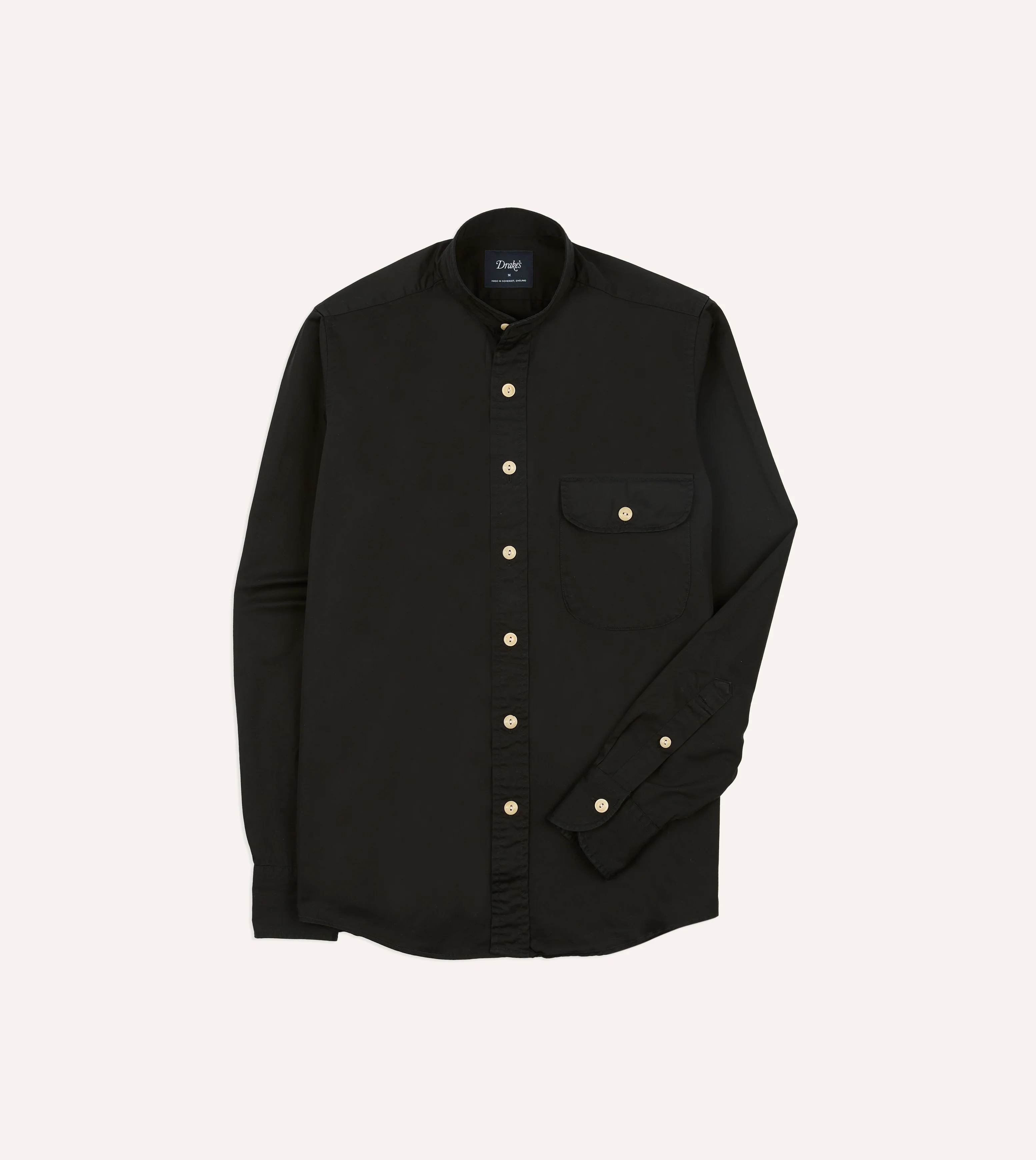 Black Cotton Mandarin Collar Shirt - Image 2