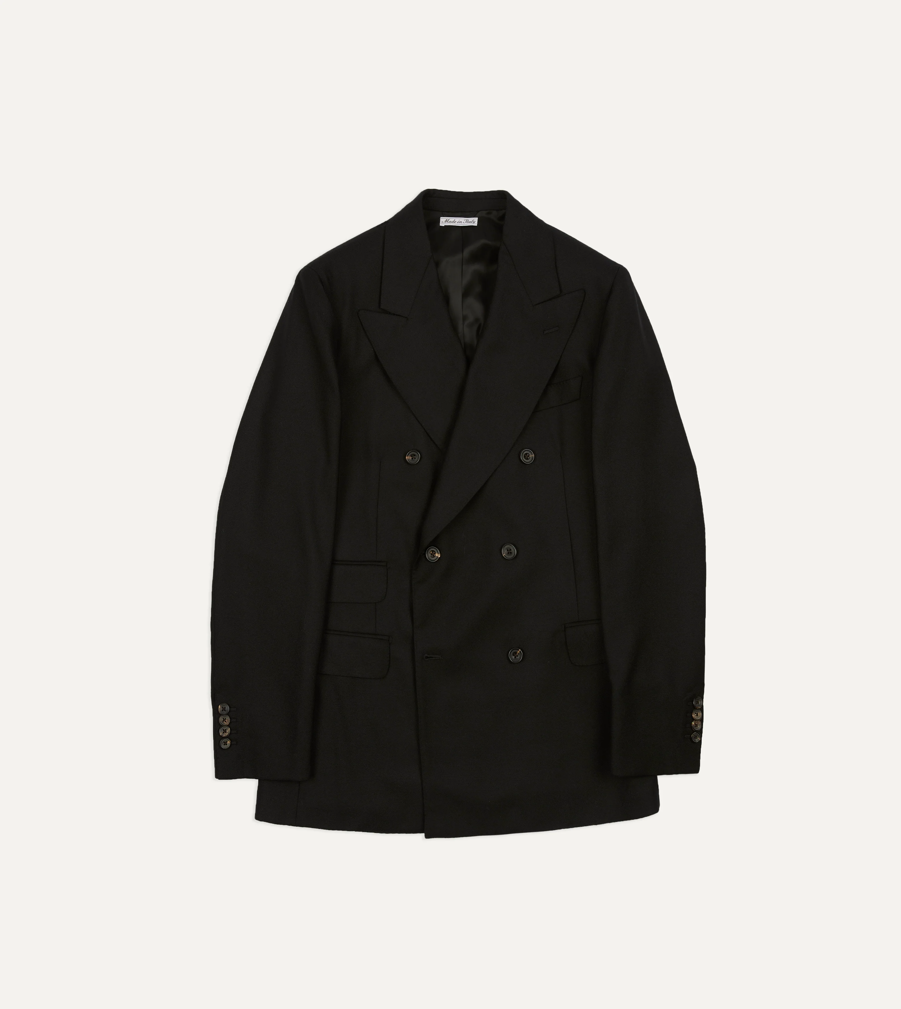Black Fresco® Wool Double-Breasted Tailored Jacket