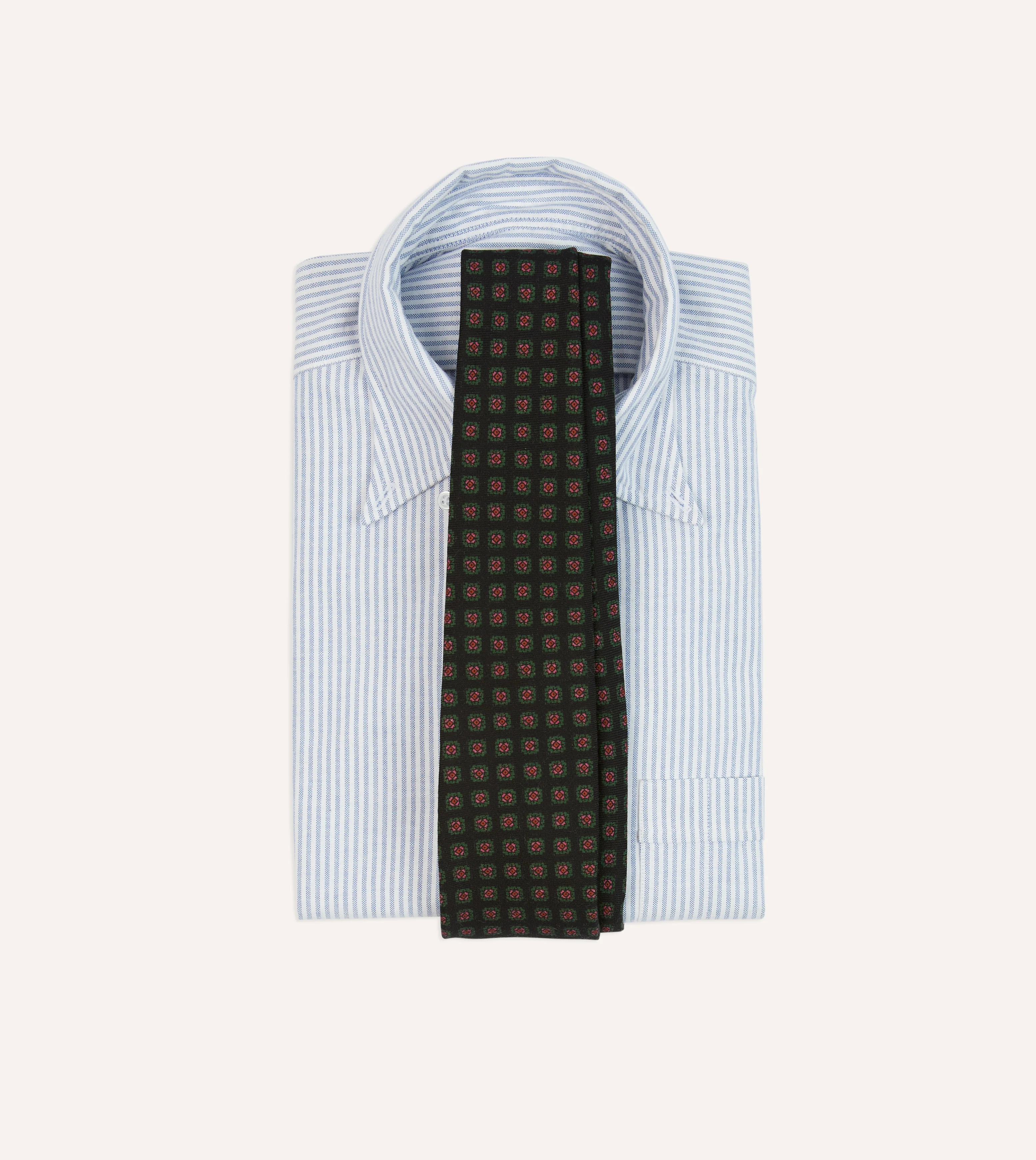 Black Green, and Red Diamond Print Check Self-Tipped Wool Tie - Image 2