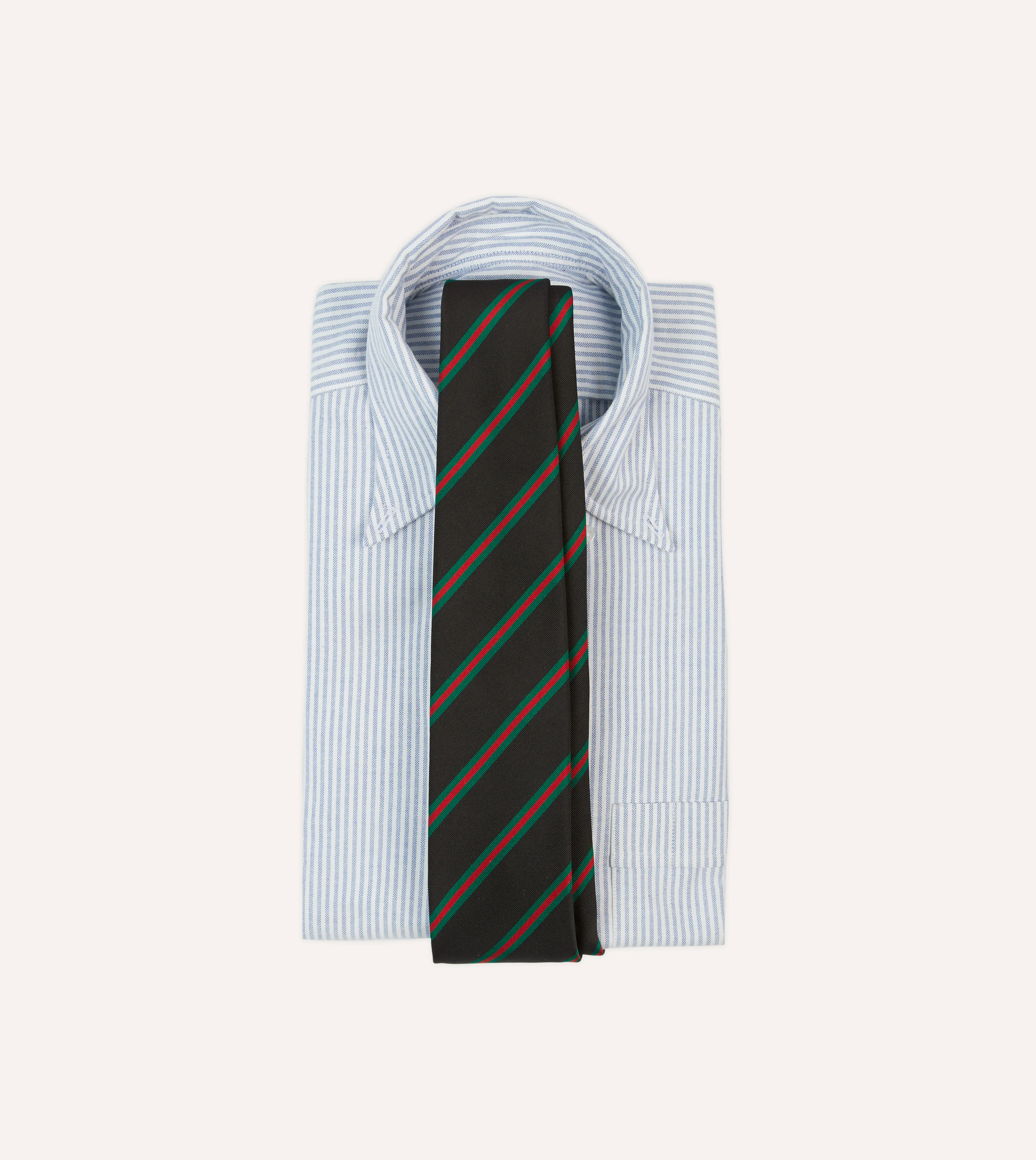 Black, Green and Red Sandwich Stripe Mogador Silk Tipped Tie - Image 2