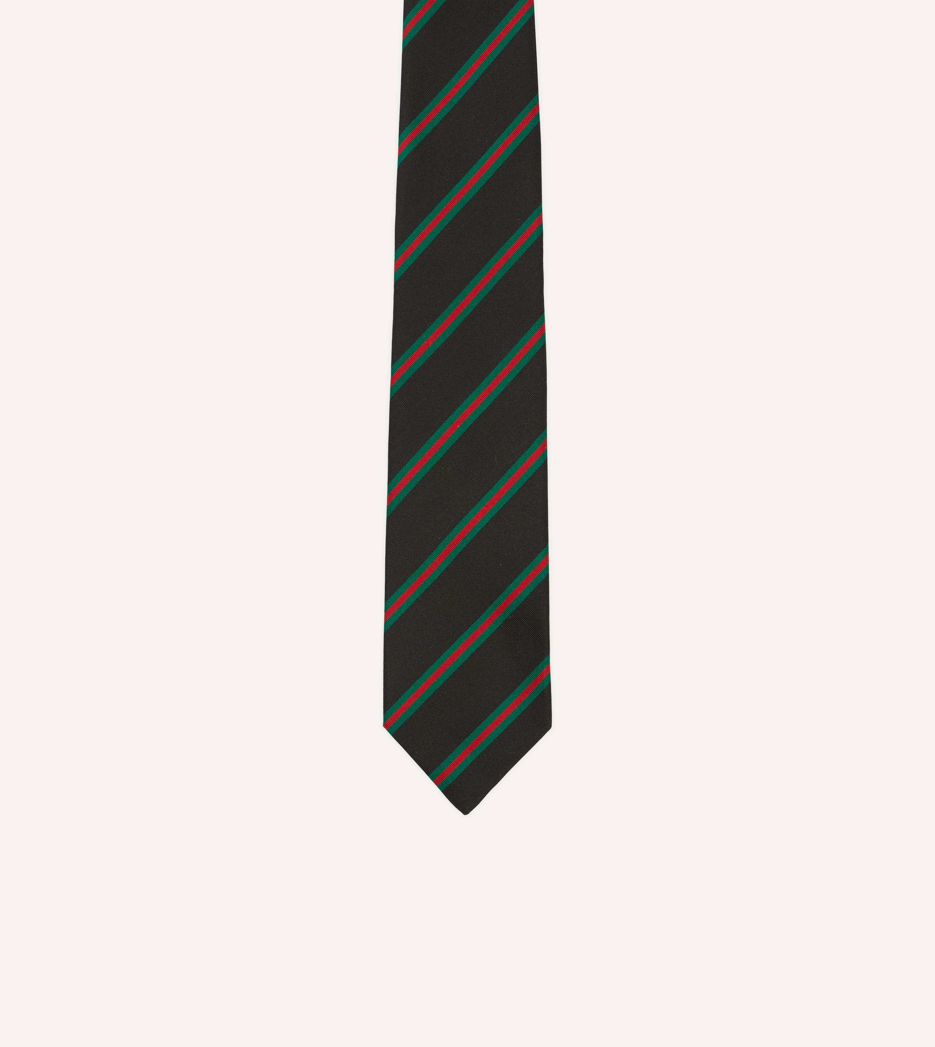 Black, Green and Red Sandwich Stripe Mogador Silk Tipped Tie - Image 3