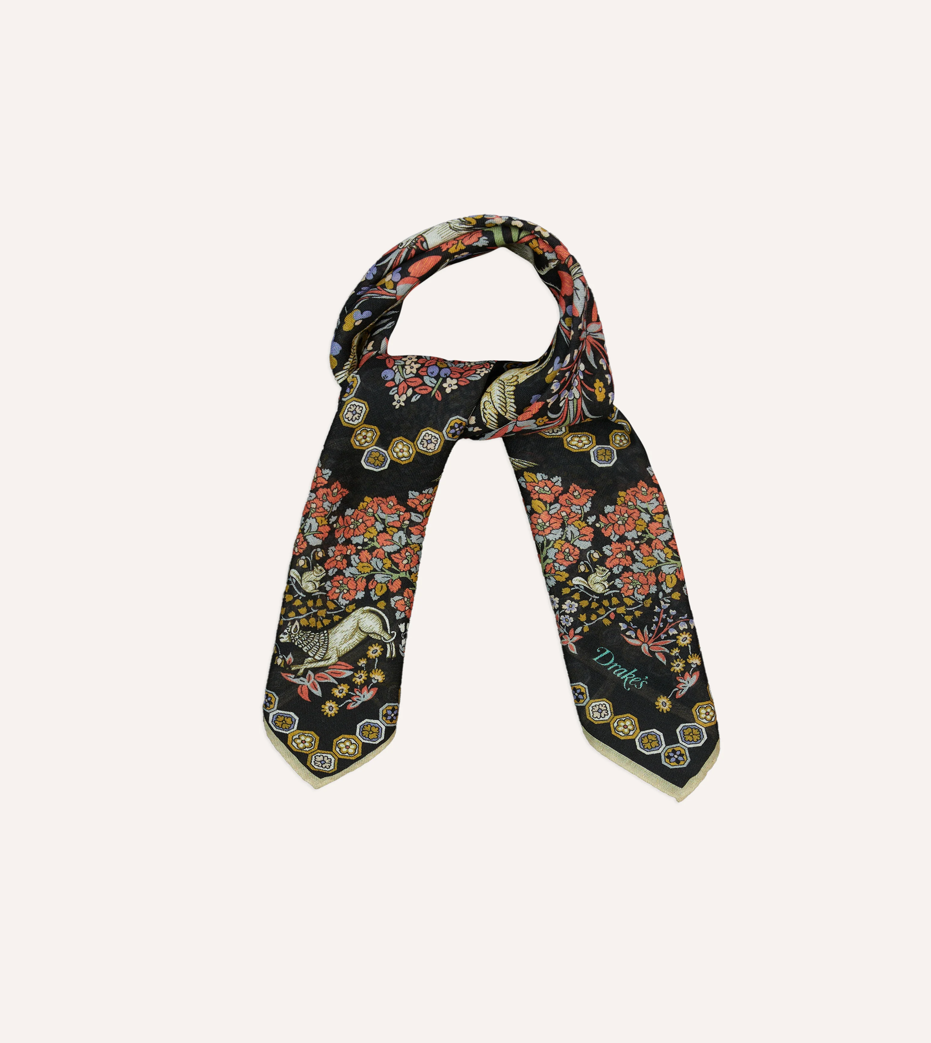 Black Mythical Forest Print Wool-Silk Bandana - Image 5