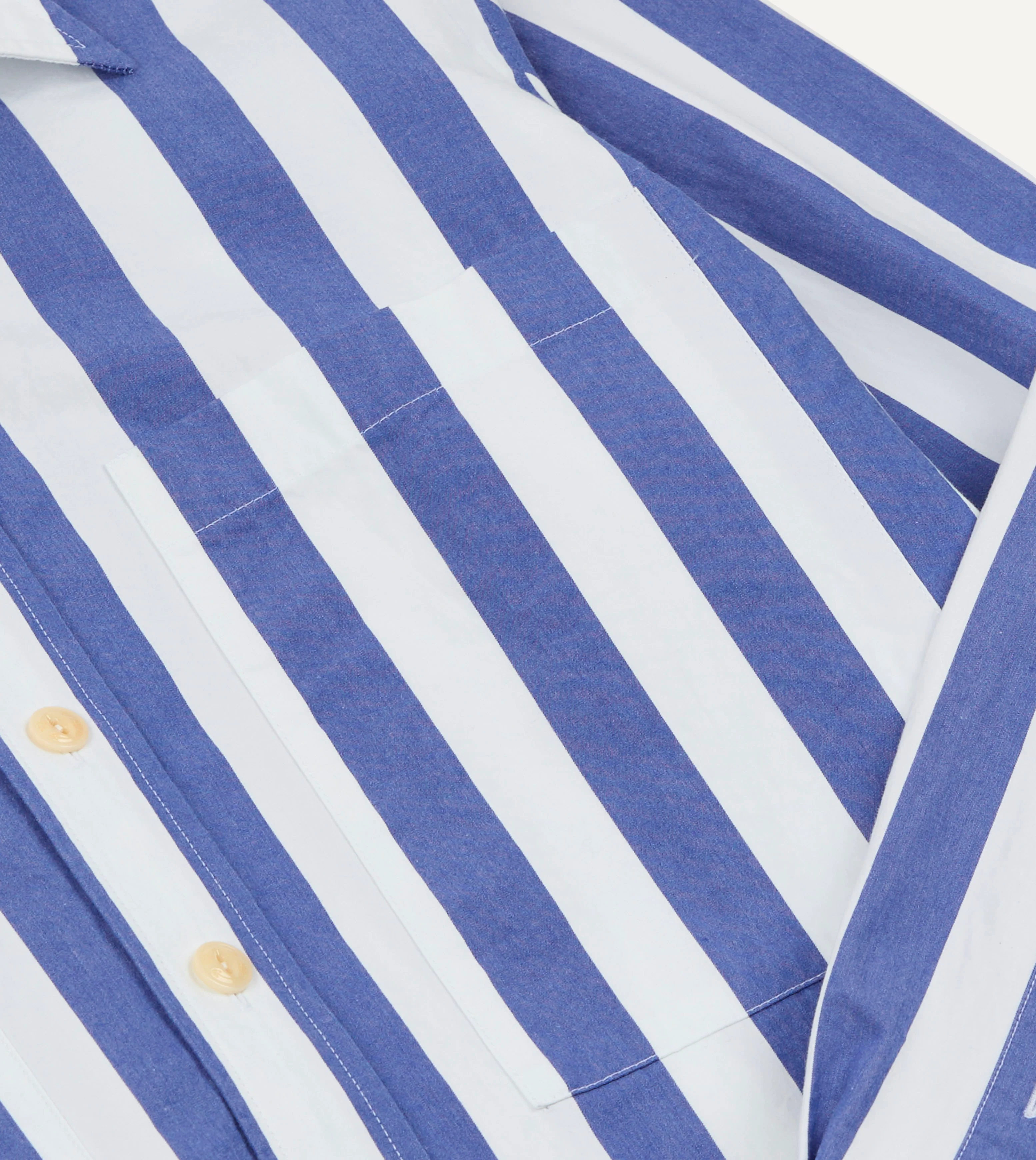Blue and White Awning Stripe Cotton Long Point Collar Shirt - Image 6