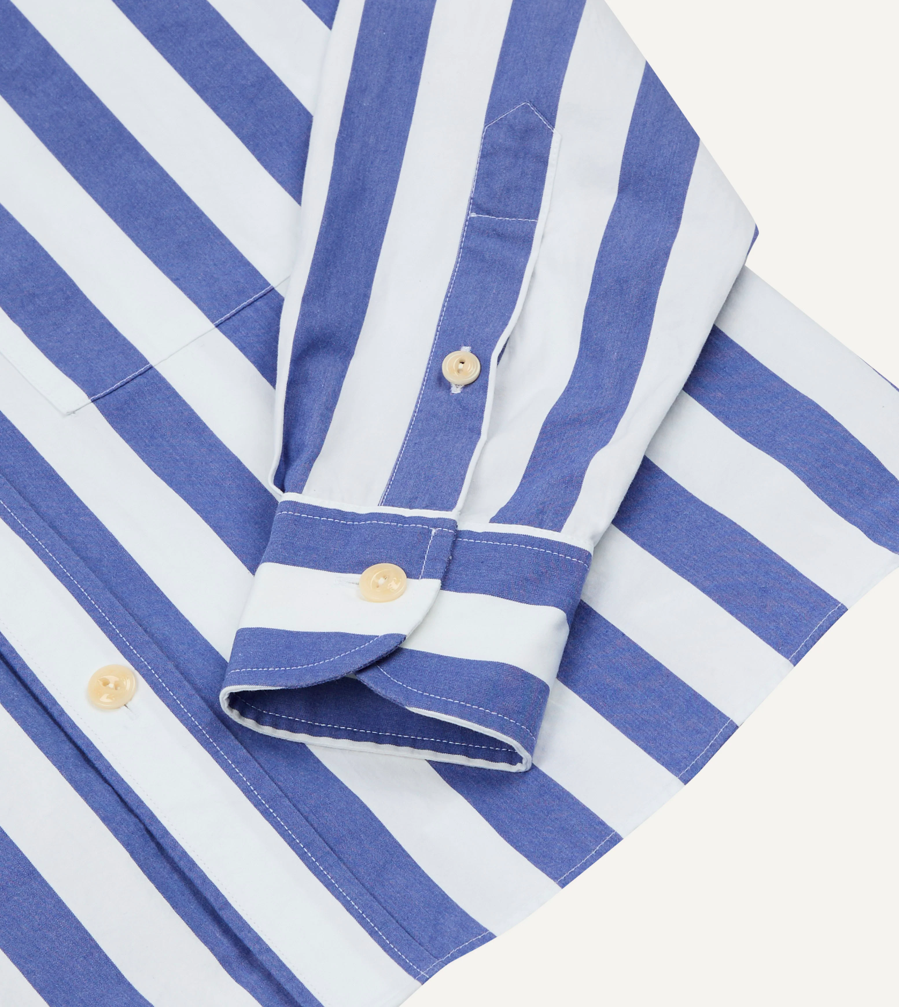 Blue and White Awning Stripe Cotton Long Point Collar Shirt - Image 7