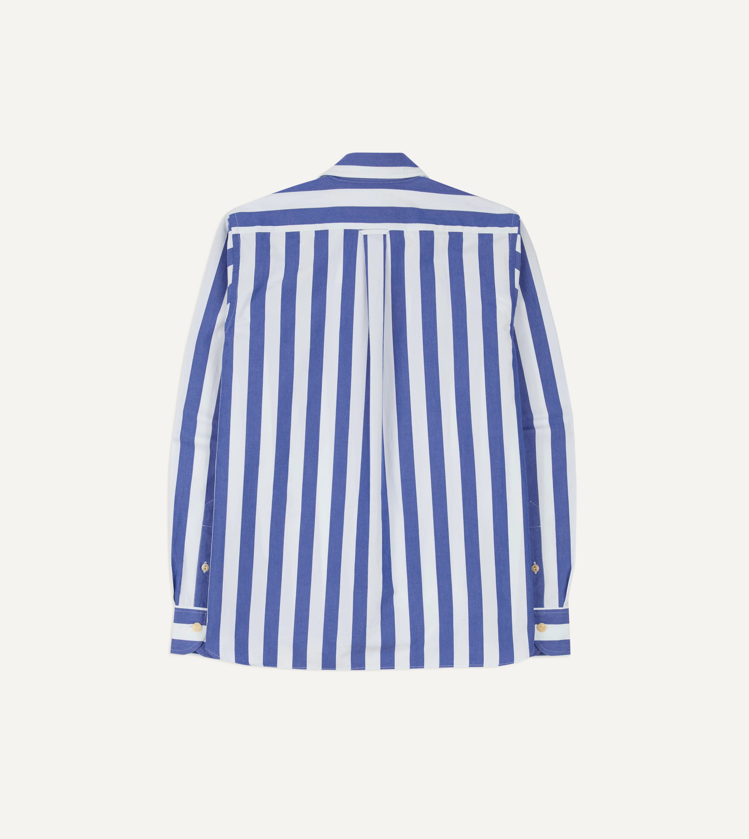 Blue and White Awning Stripe Cotton Long Point Collar Shirt - Image 8