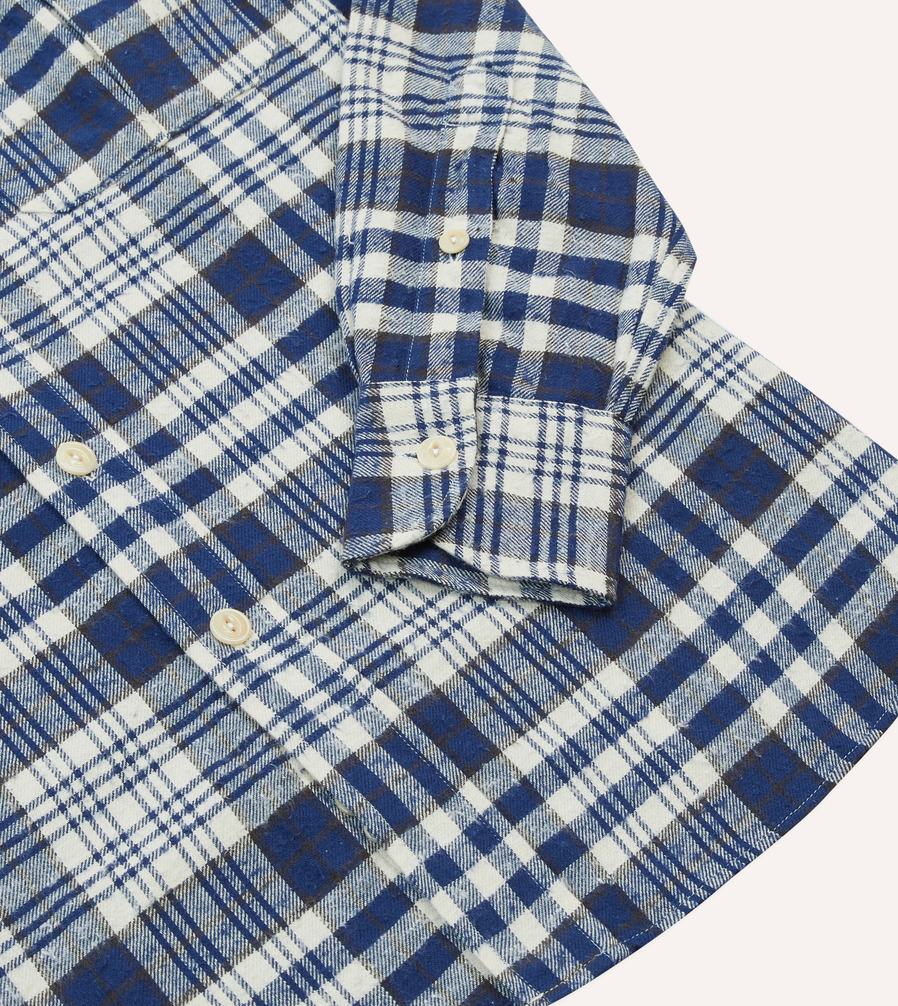 Blue Check Brushed Cotton Two-Pocket Work Shirt - Image 5