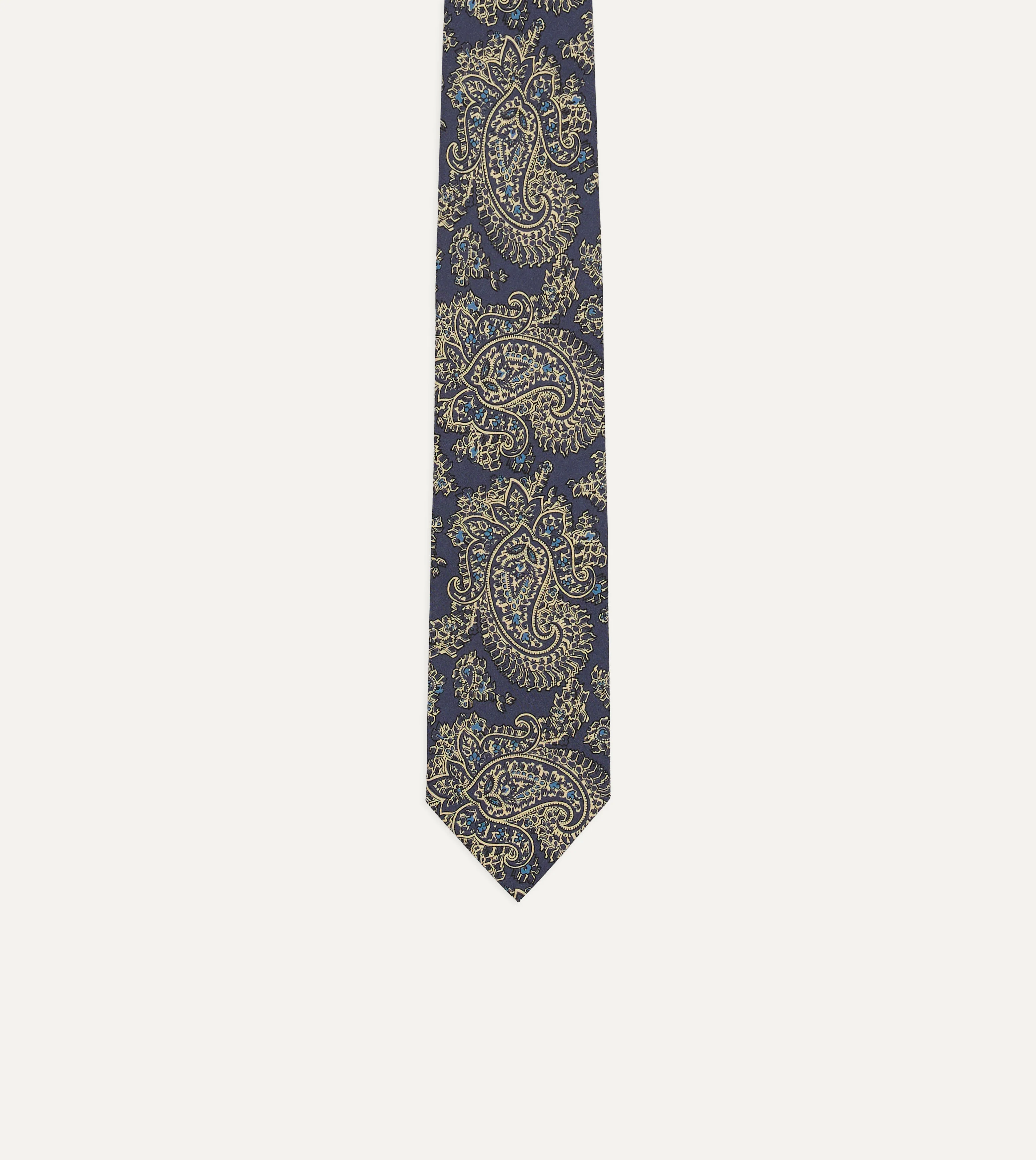 Blue Floral Paisley Print Silk Self Tipped Tie - Image 3