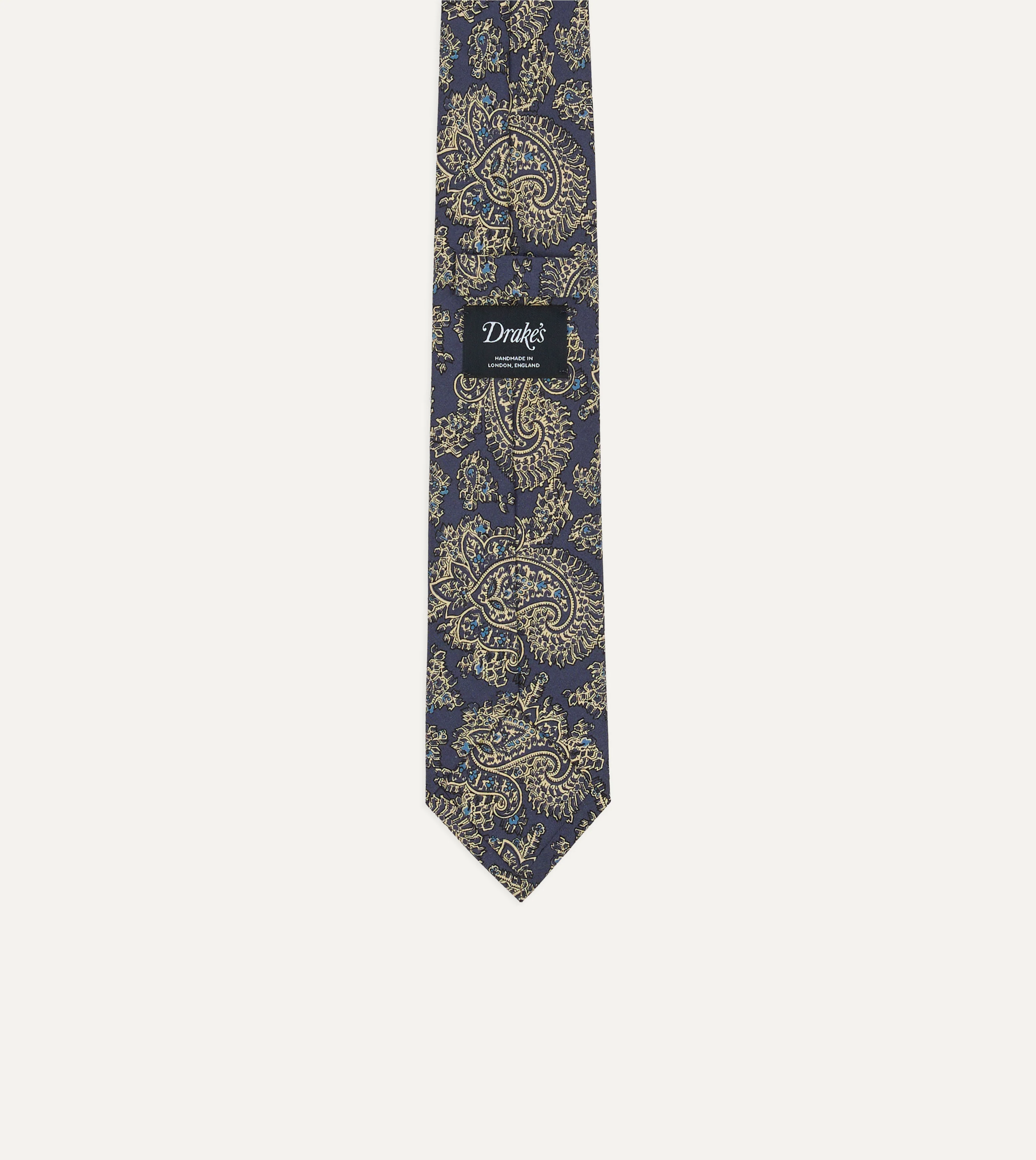 Blue Floral Paisley Print Silk Self Tipped Tie - Image 4