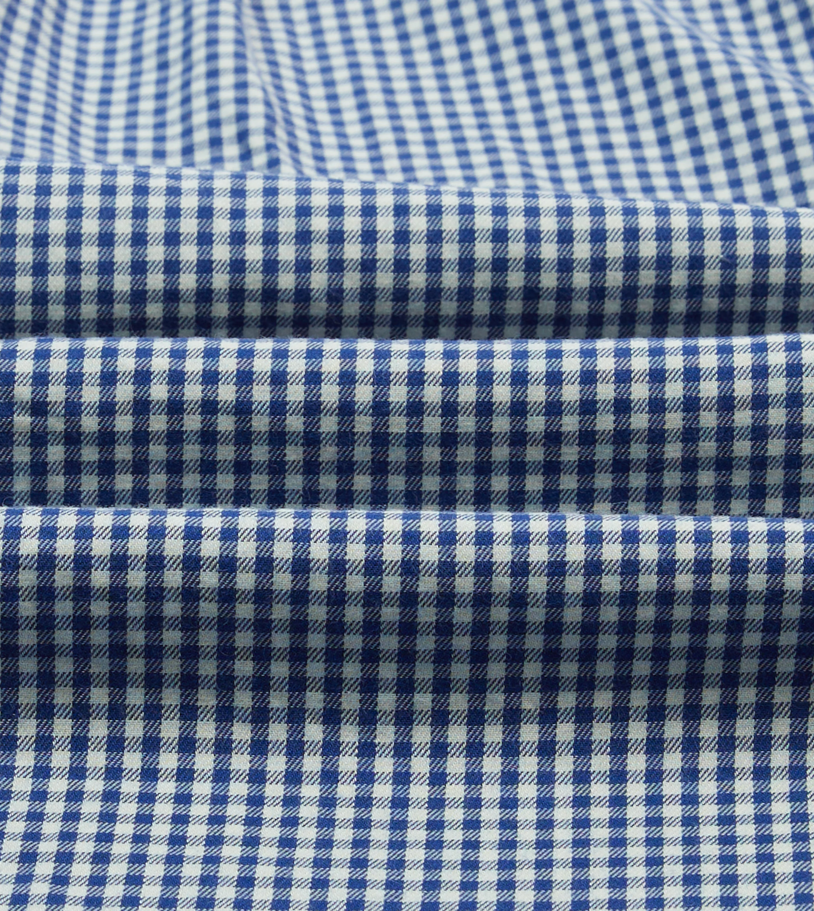 Blue Gingham Brushed Cotton Long Point Collar Popover Shirt - Image 2