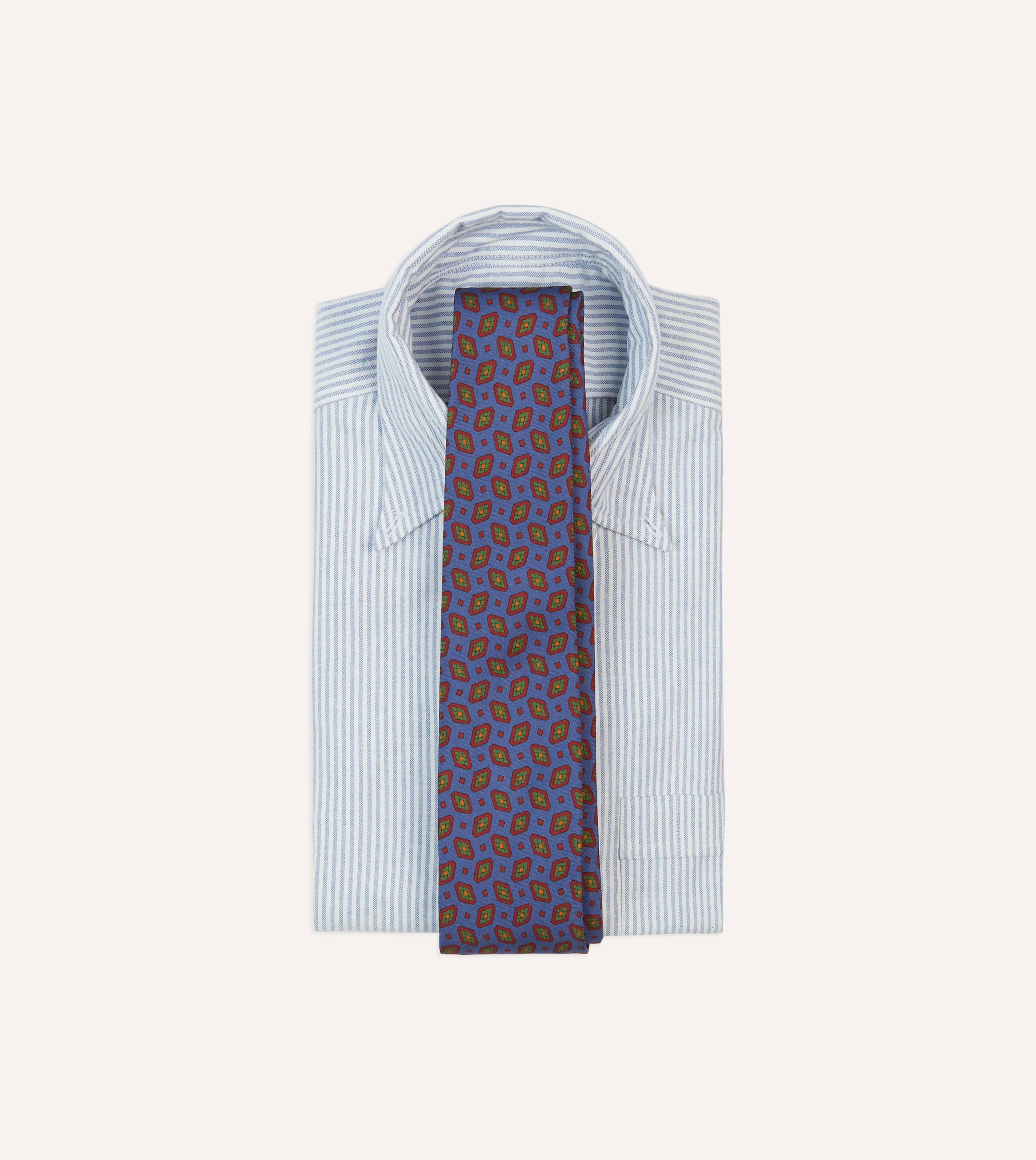 Blue Medallion Print Madder Silk Self-Tipped Tie - Image 2