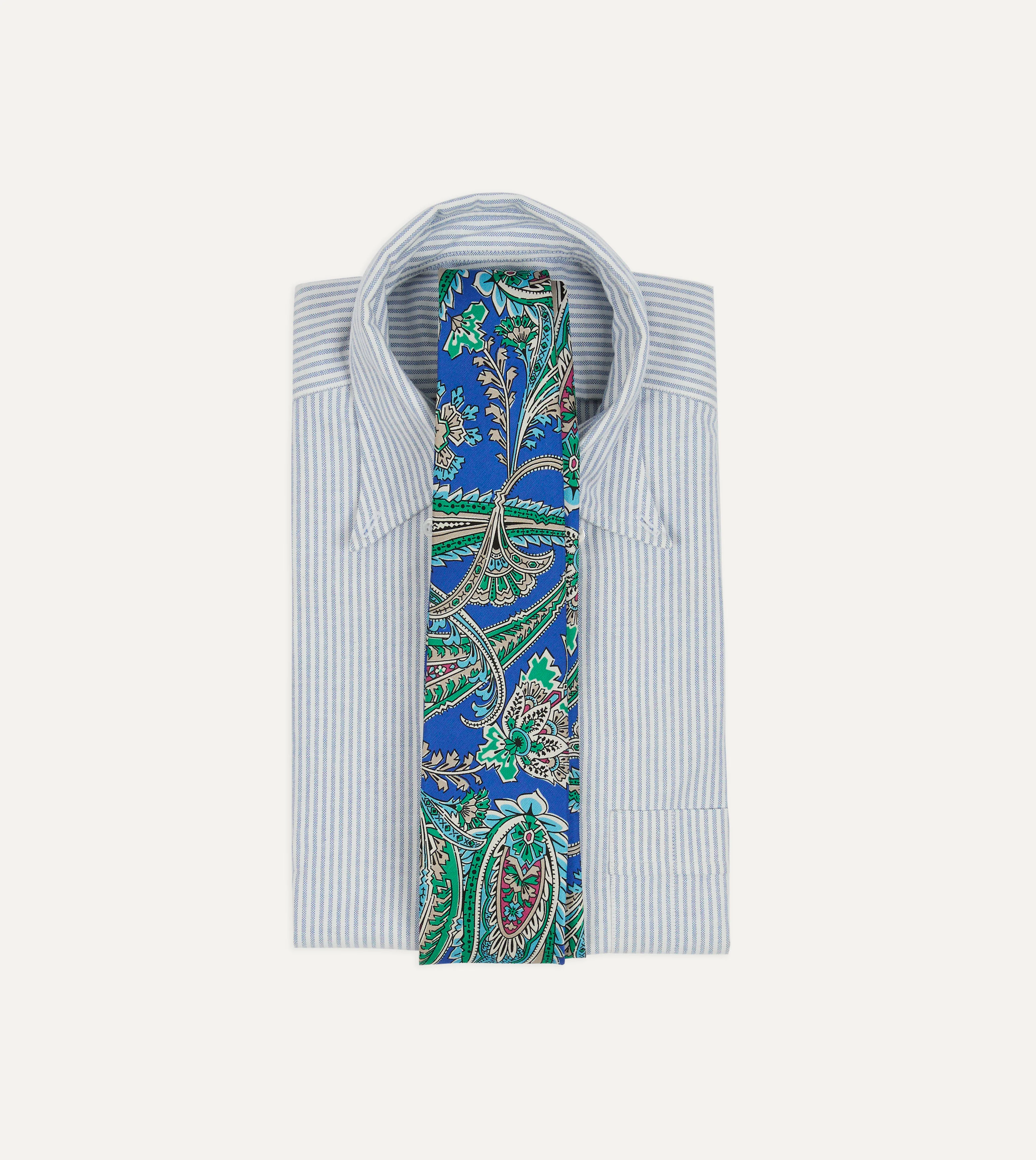 Blue Nouveau Leaves Shantung Silk Hand-Rolled Tie - Image 2
