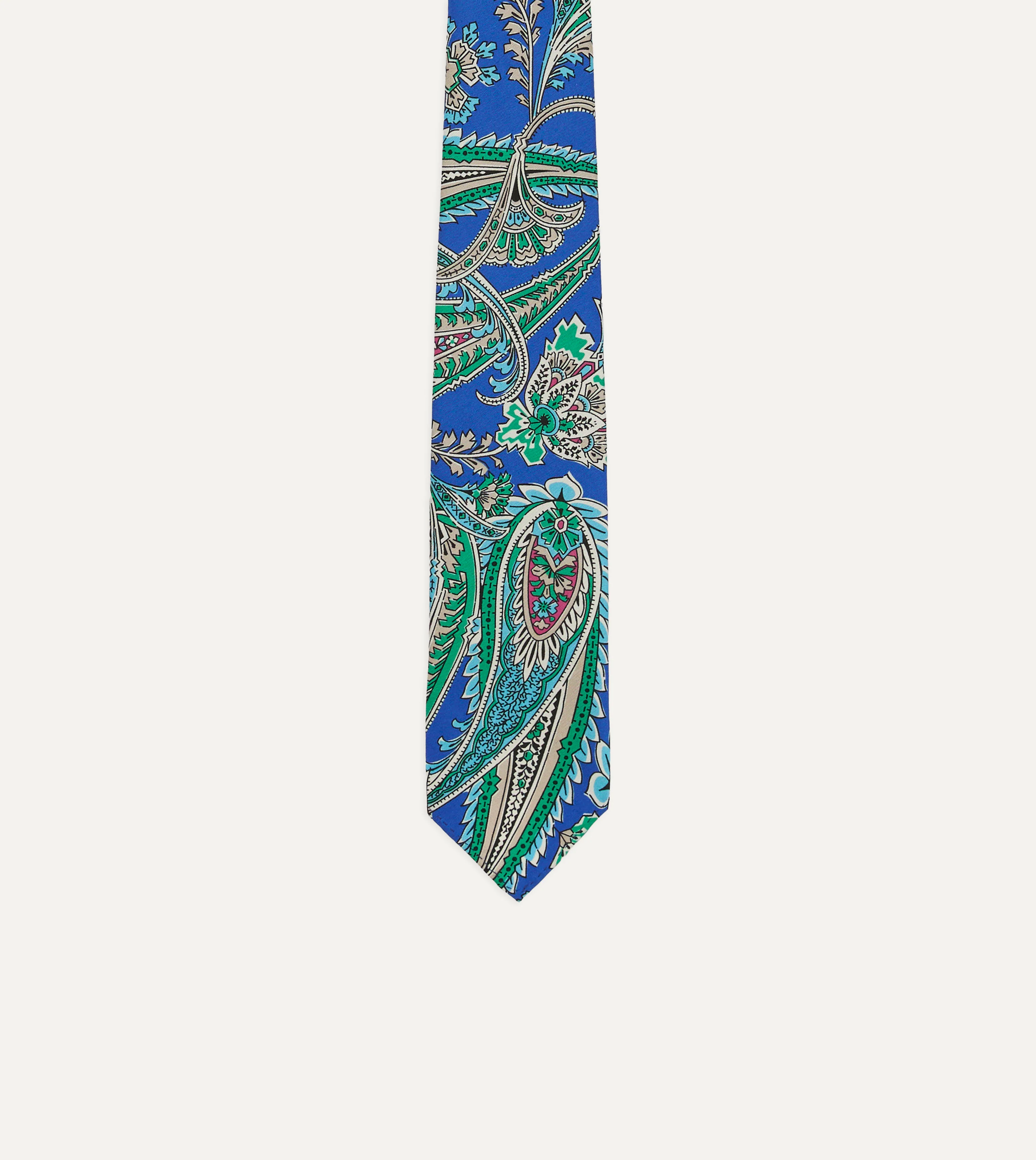 Blue Nouveau Leaves Shantung Silk Hand-Rolled Tie - Image 3