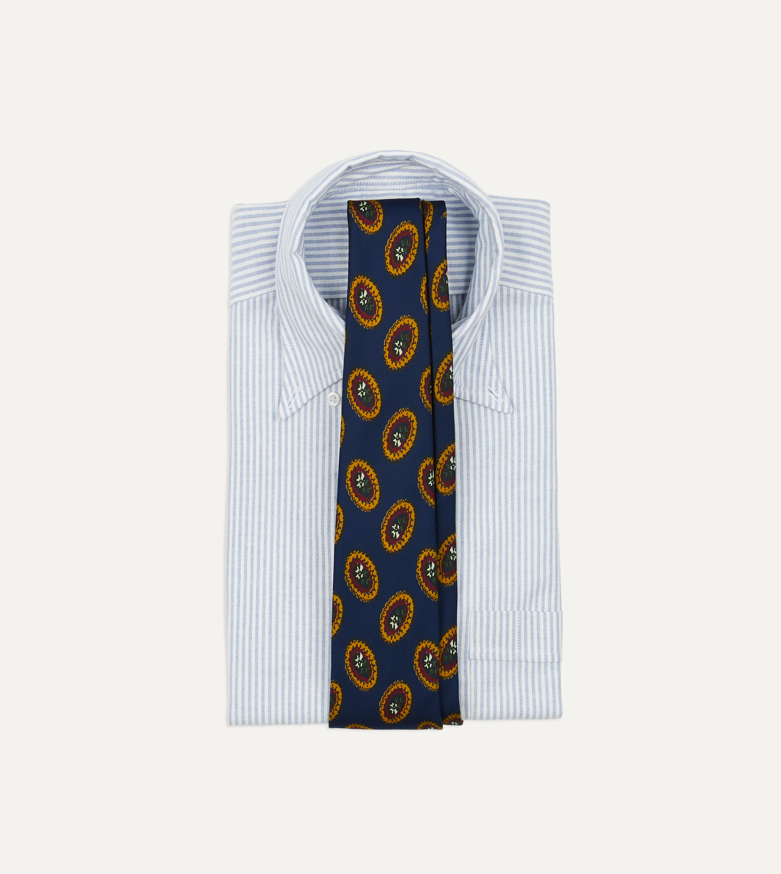 Blue Oval Medallion Print Silk Self Tipped Tie - Image 2