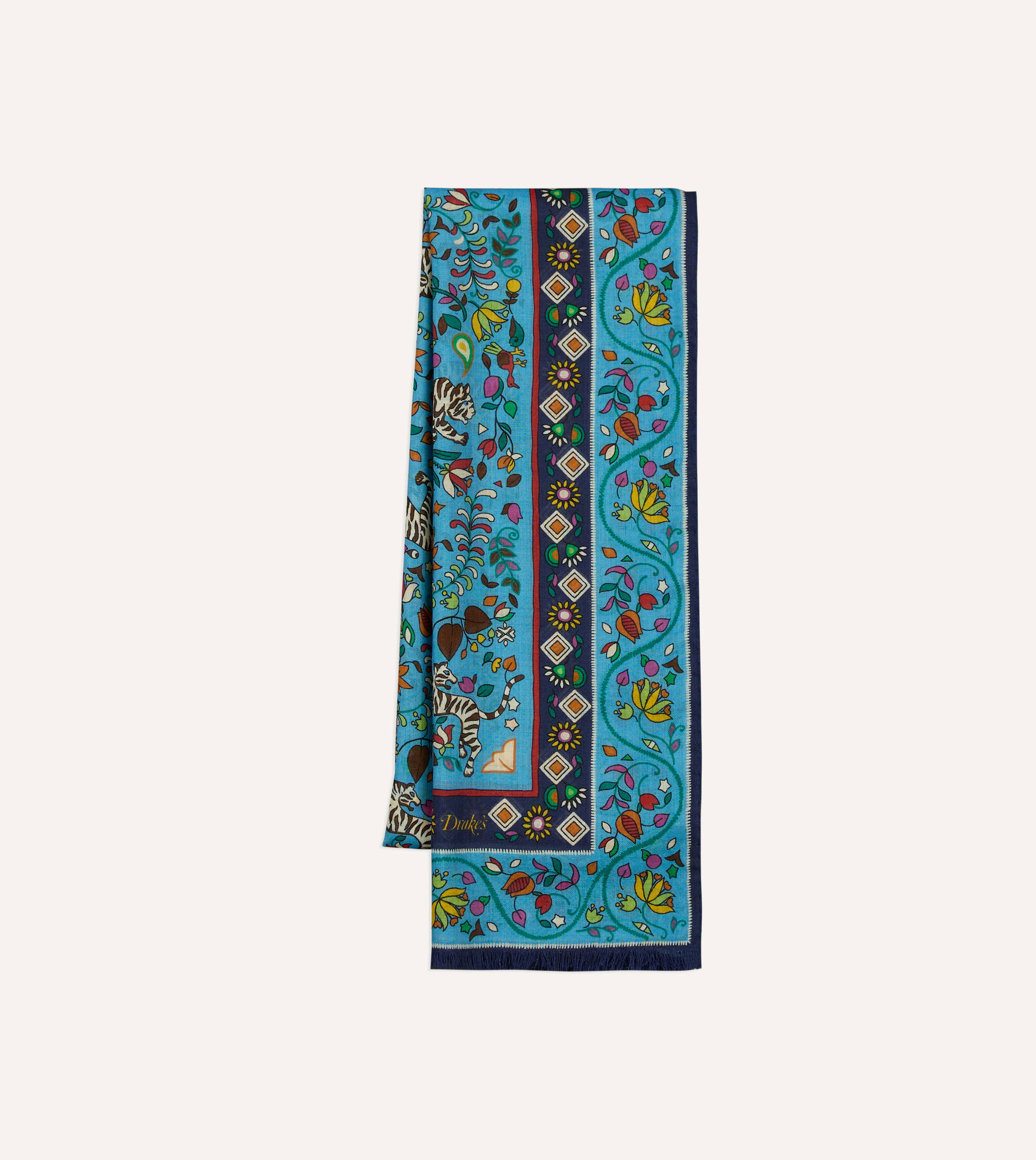 Blue Tiger Garden Print Wool Silk Scarf - Image 3