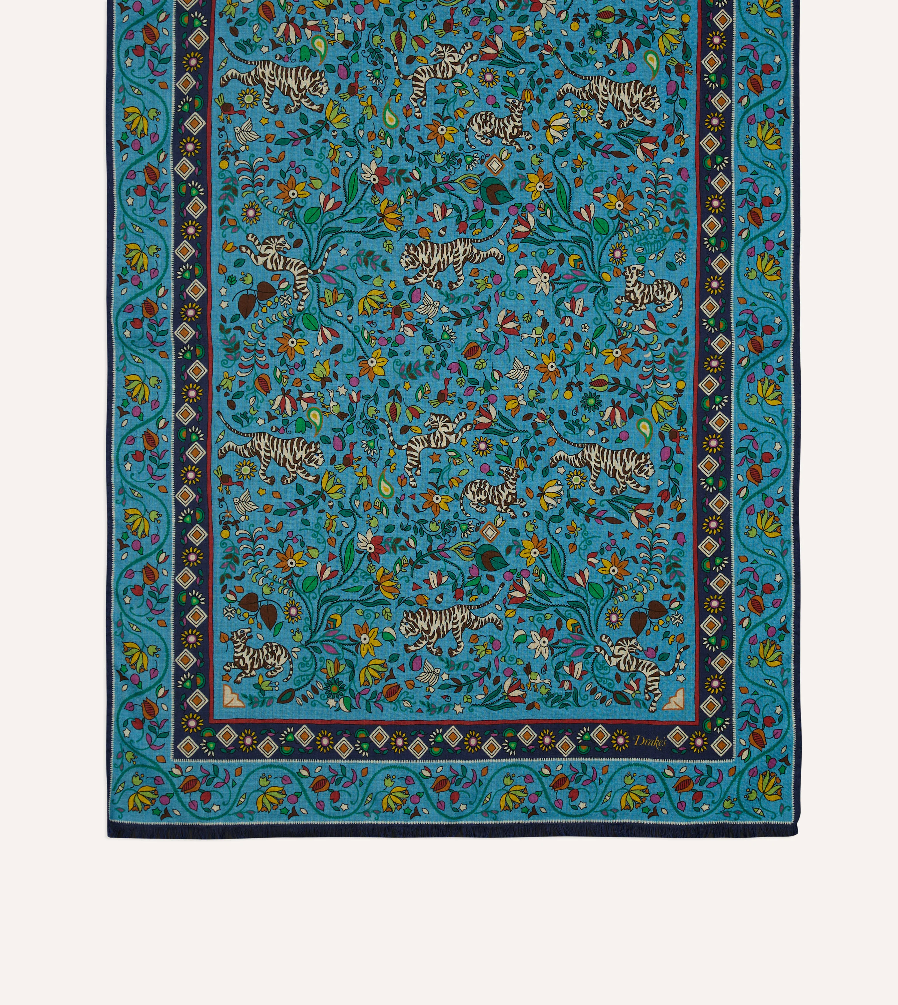 Blue Tiger Garden Print Wool Silk Scarf - Image 5