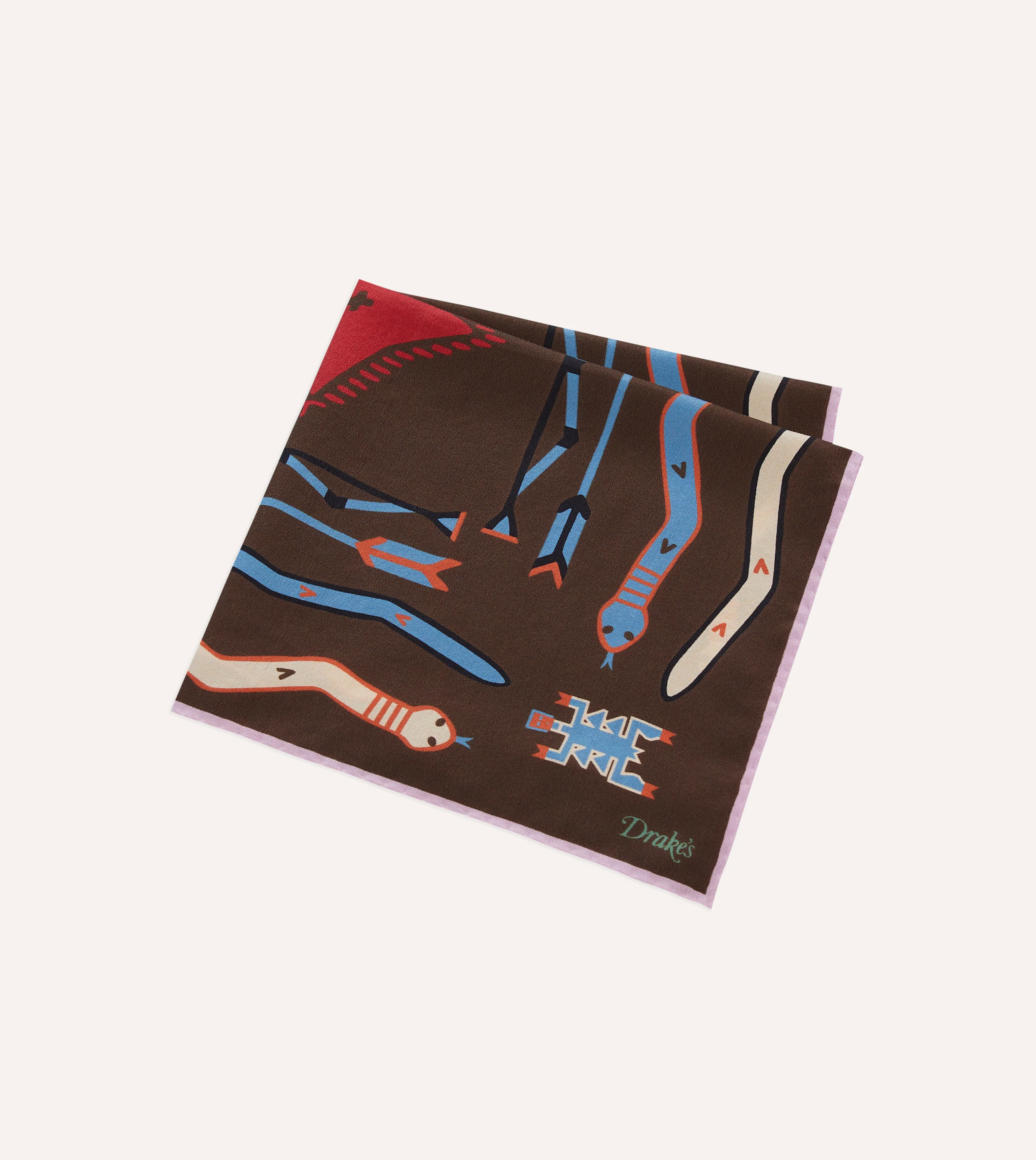 Brown and Pink Tribal Print Silk Pocket Square - Image 4