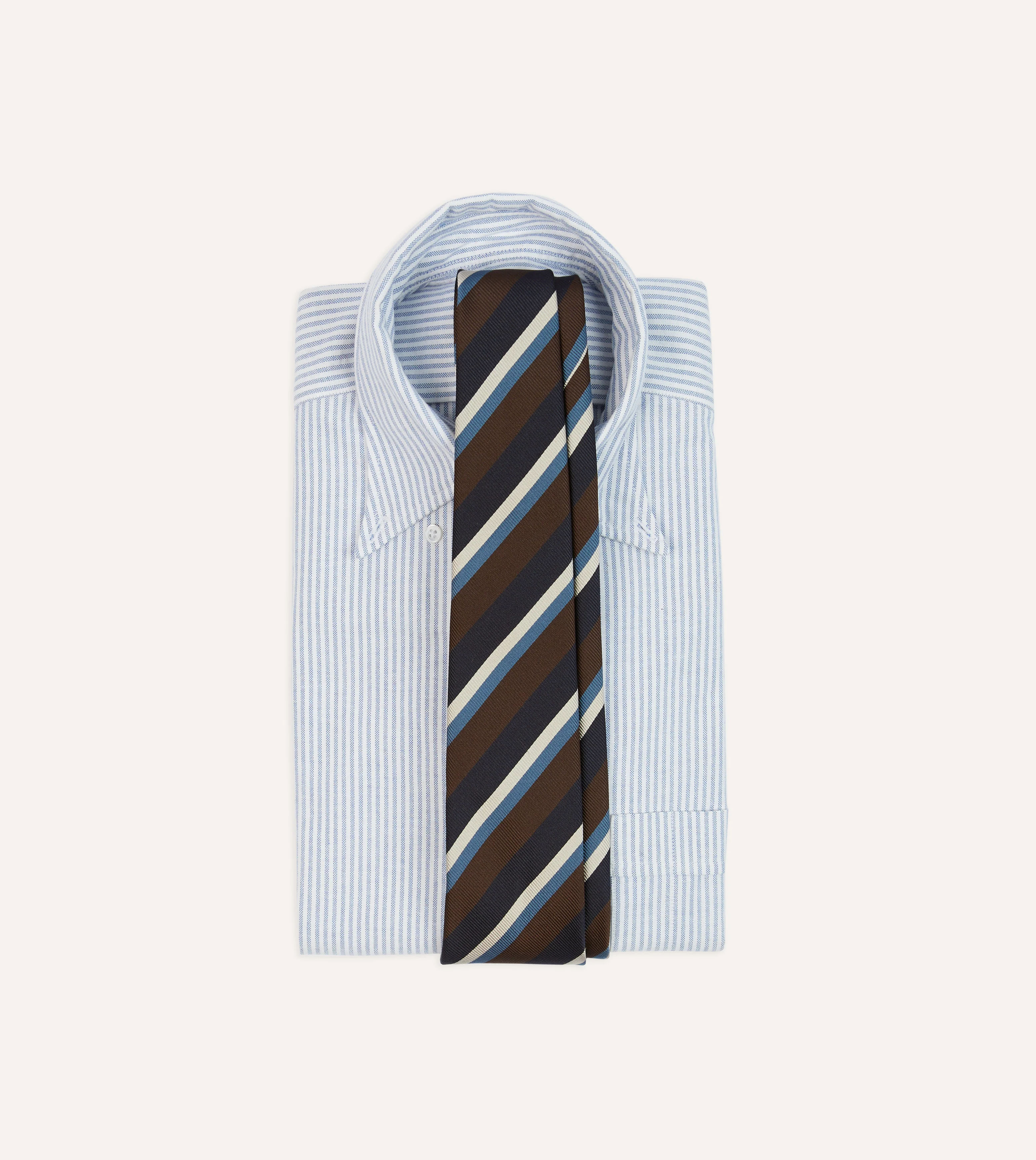 Brown, Blue and White Multi Stripe Mogador Silk Tipped Tie - Image 2