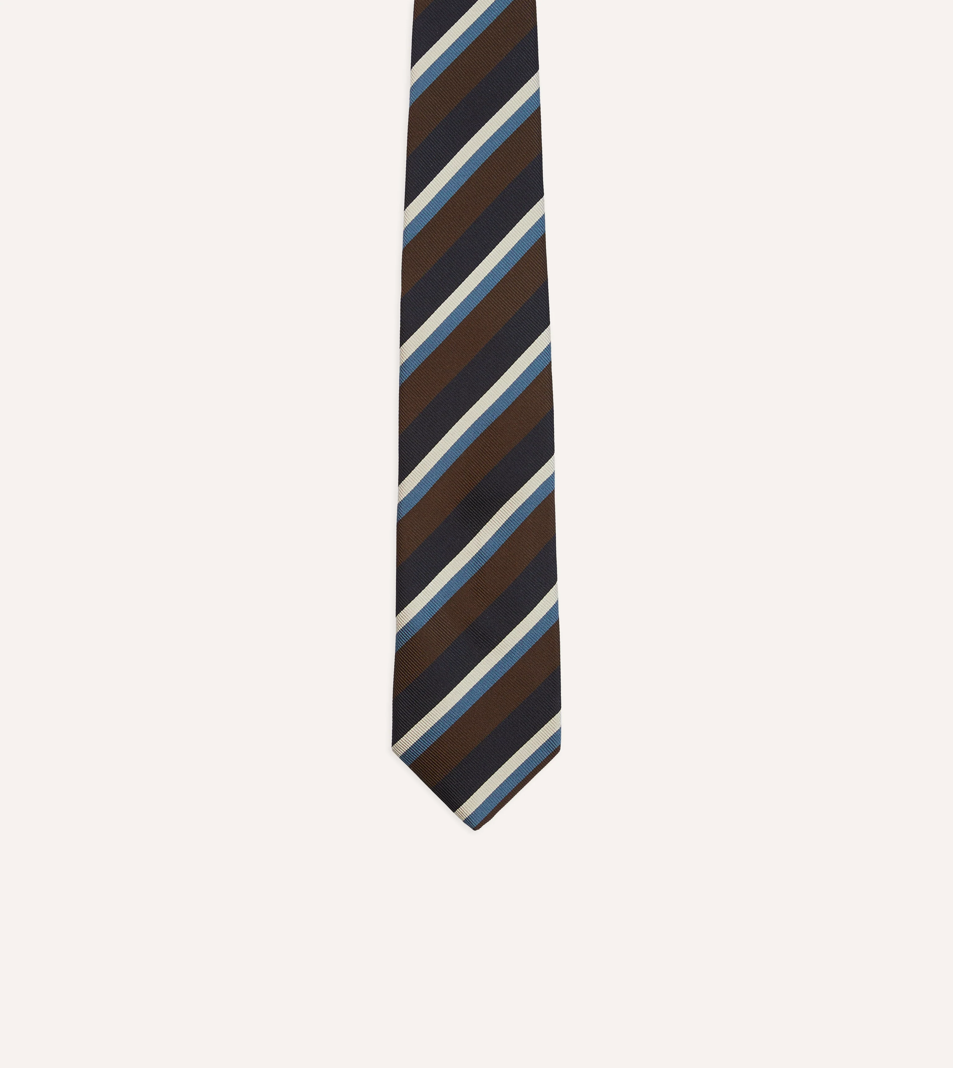 Brown, Blue and White Multi Stripe Mogador Silk Tipped Tie - Image 4
