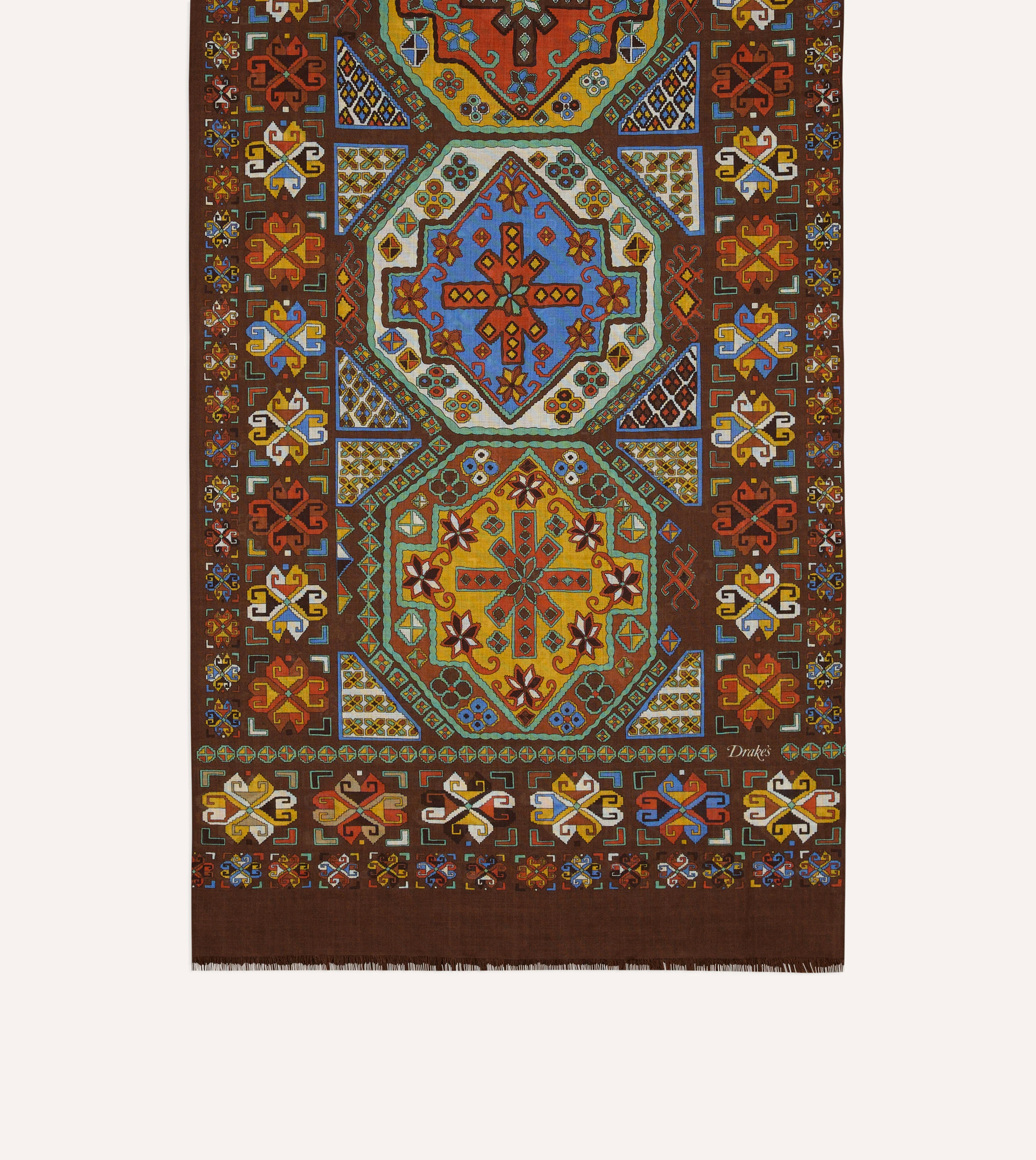 Brown Carpet Print Tubular Wool-Silk Scarf - Image 4
