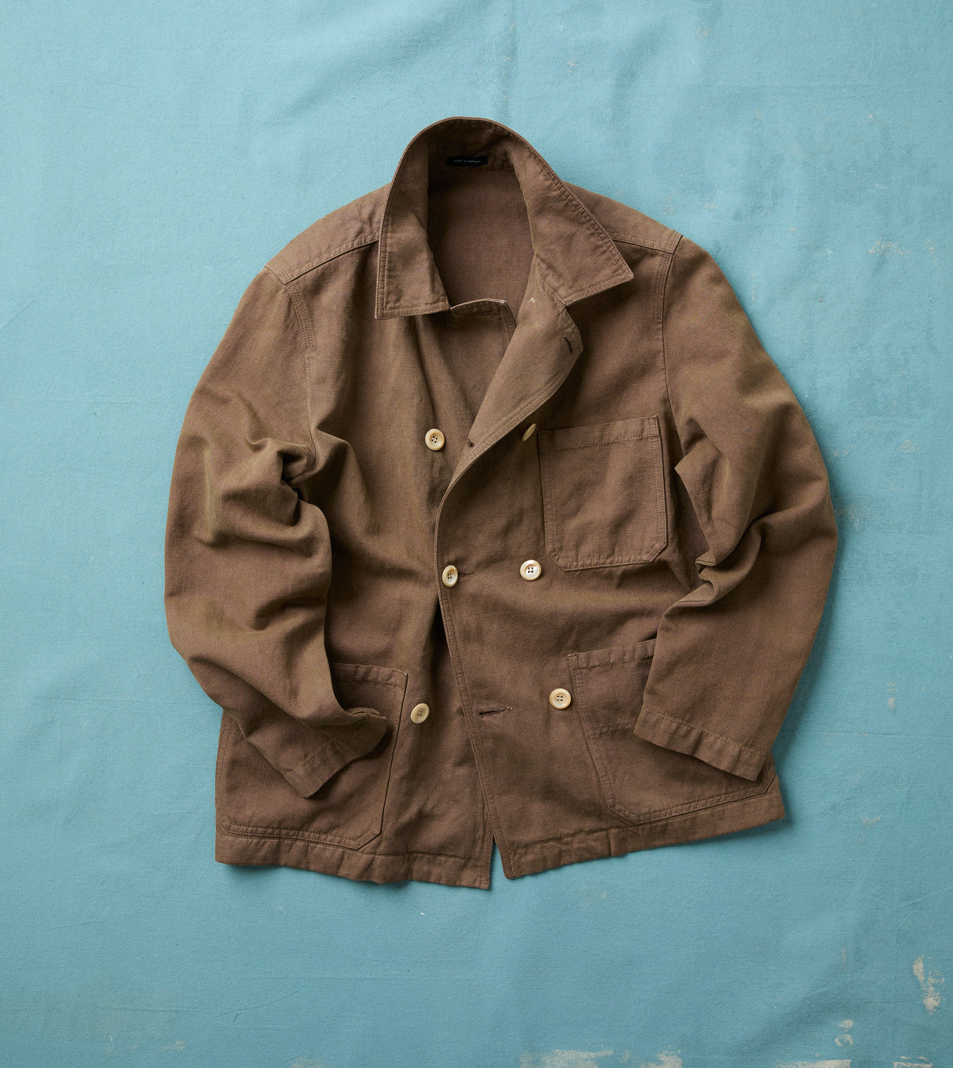 Brown Cotton-Linen Double-Breasted Chore Coat - Image 2