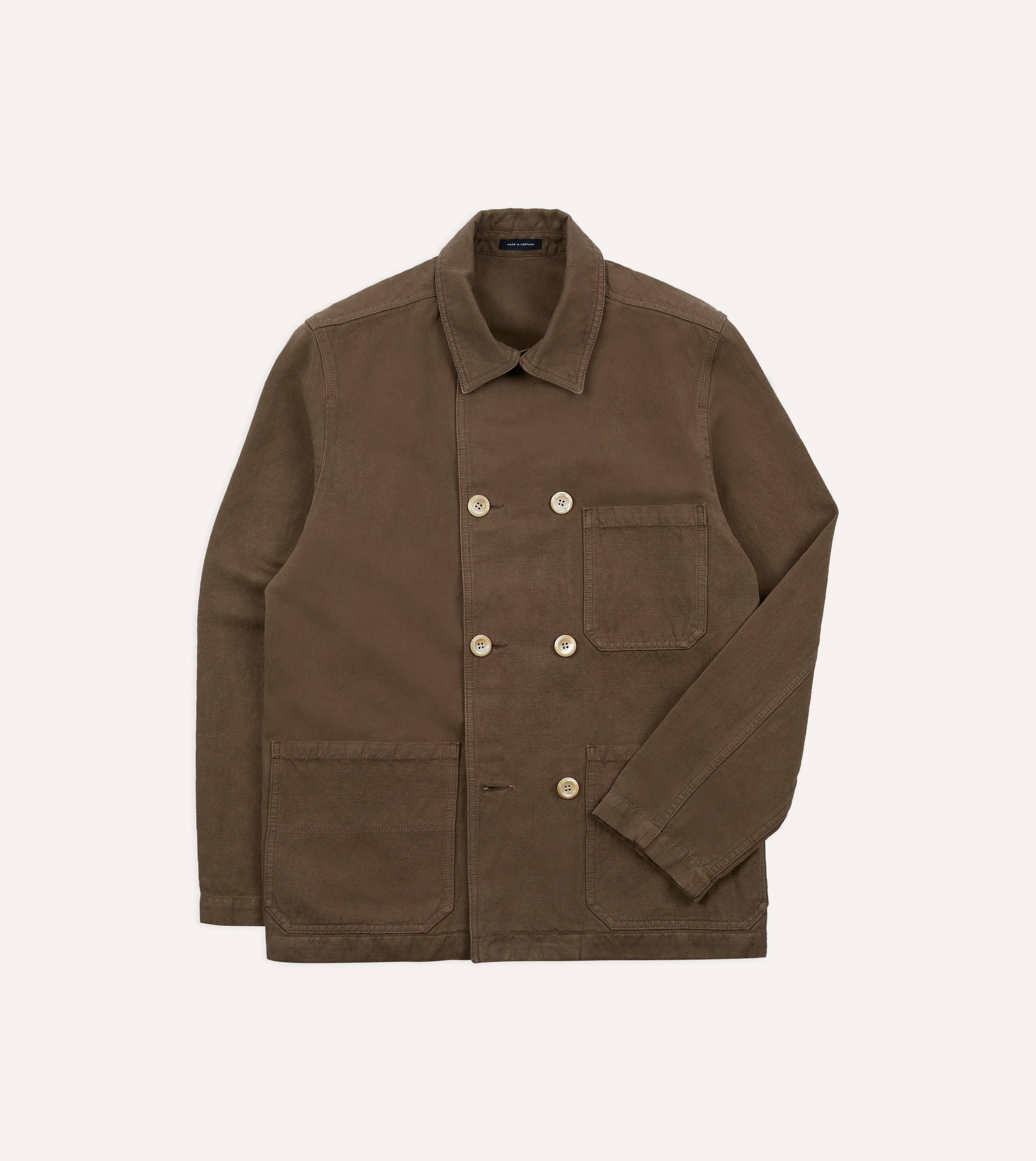 Brown Cotton-Linen Double-Breasted Chore Coat - Image 3