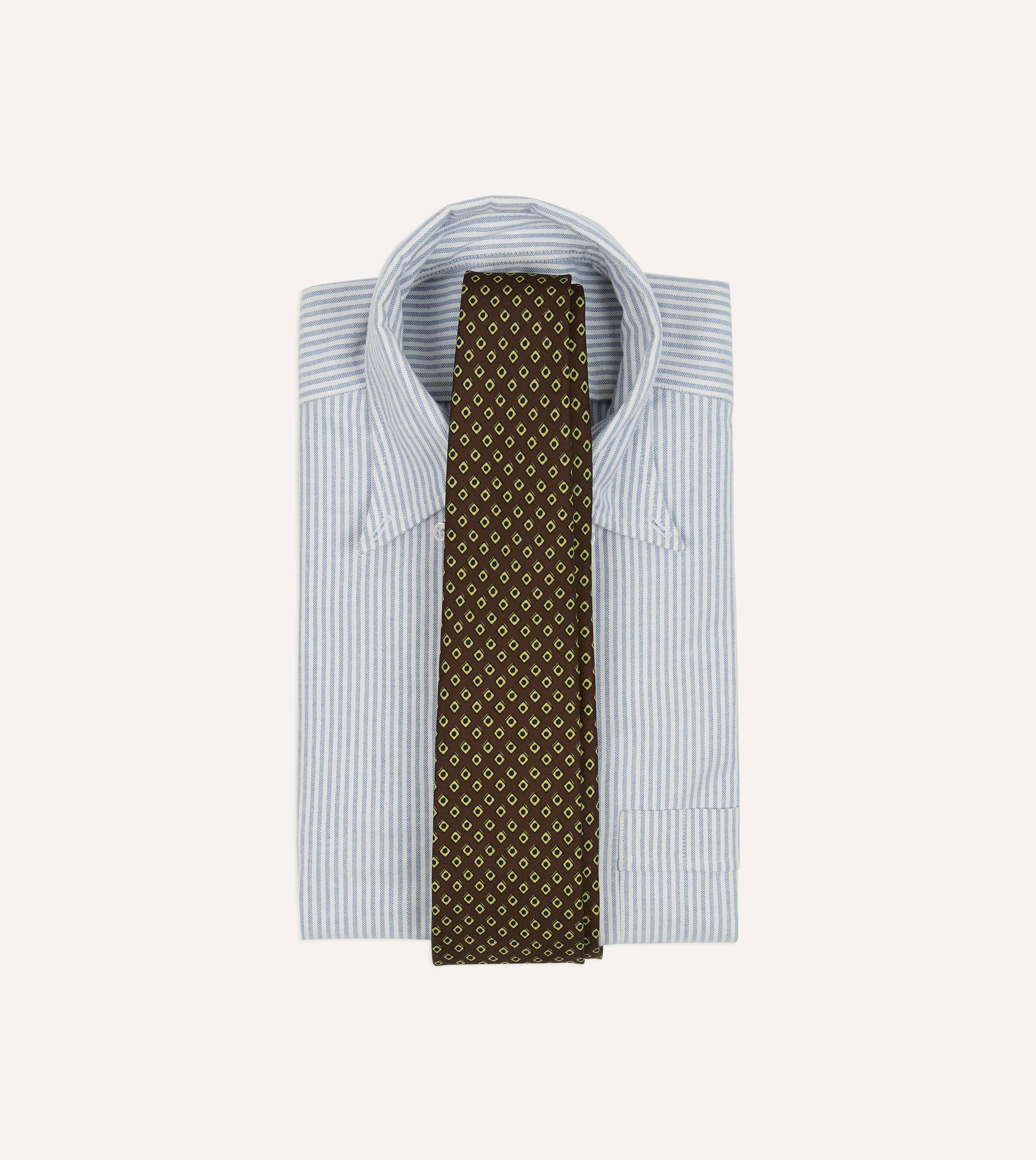 Brown Dotted Square Print Silk Self-Tipped Tie - Image 2