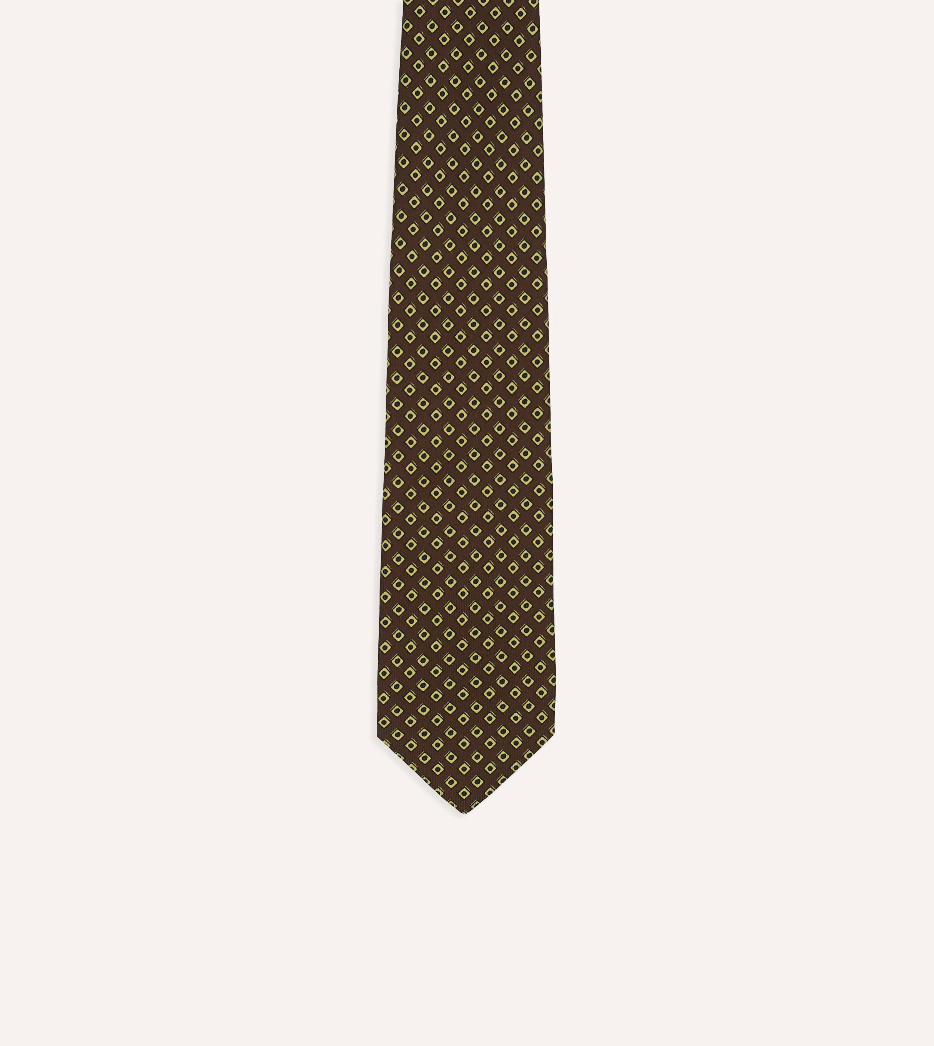 Brown Dotted Square Print Silk Self-Tipped Tie - Image 3