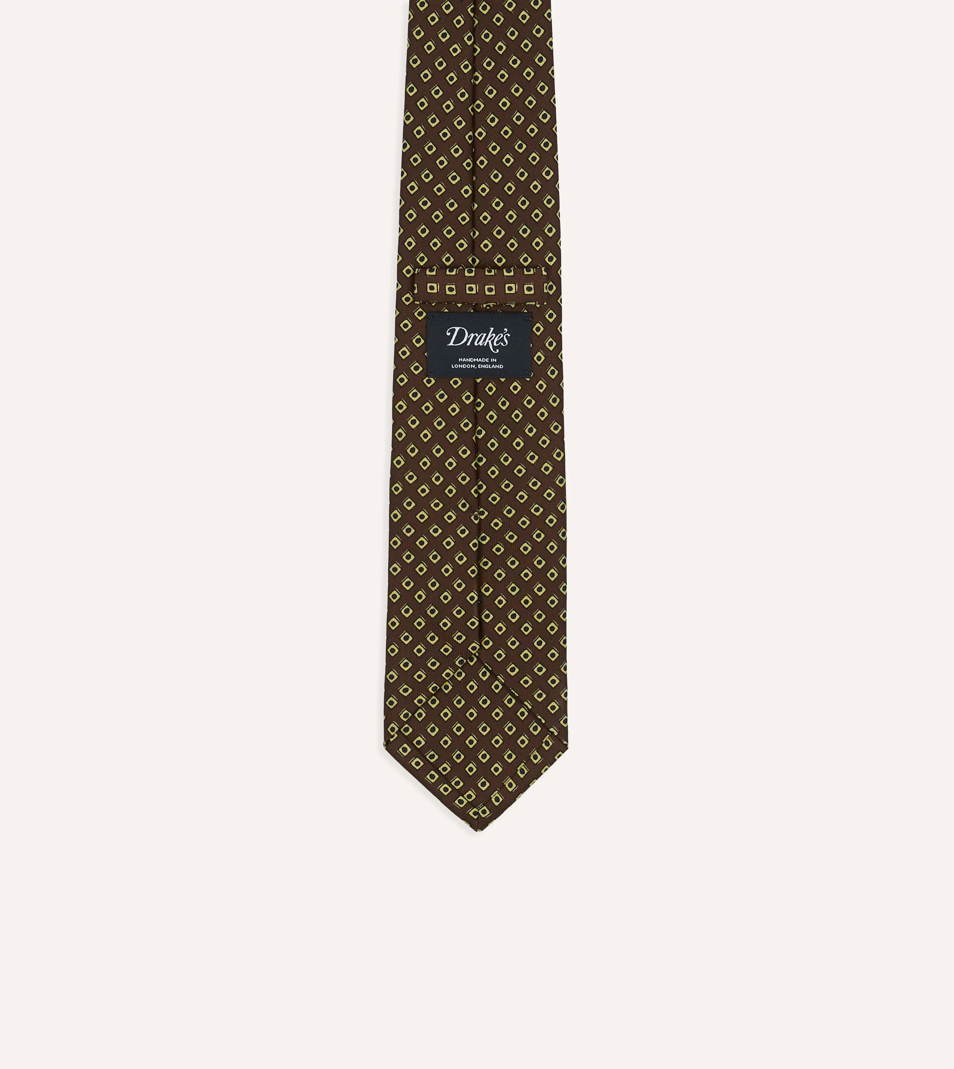 Brown Dotted Square Print Silk Self-Tipped Tie - Image 4