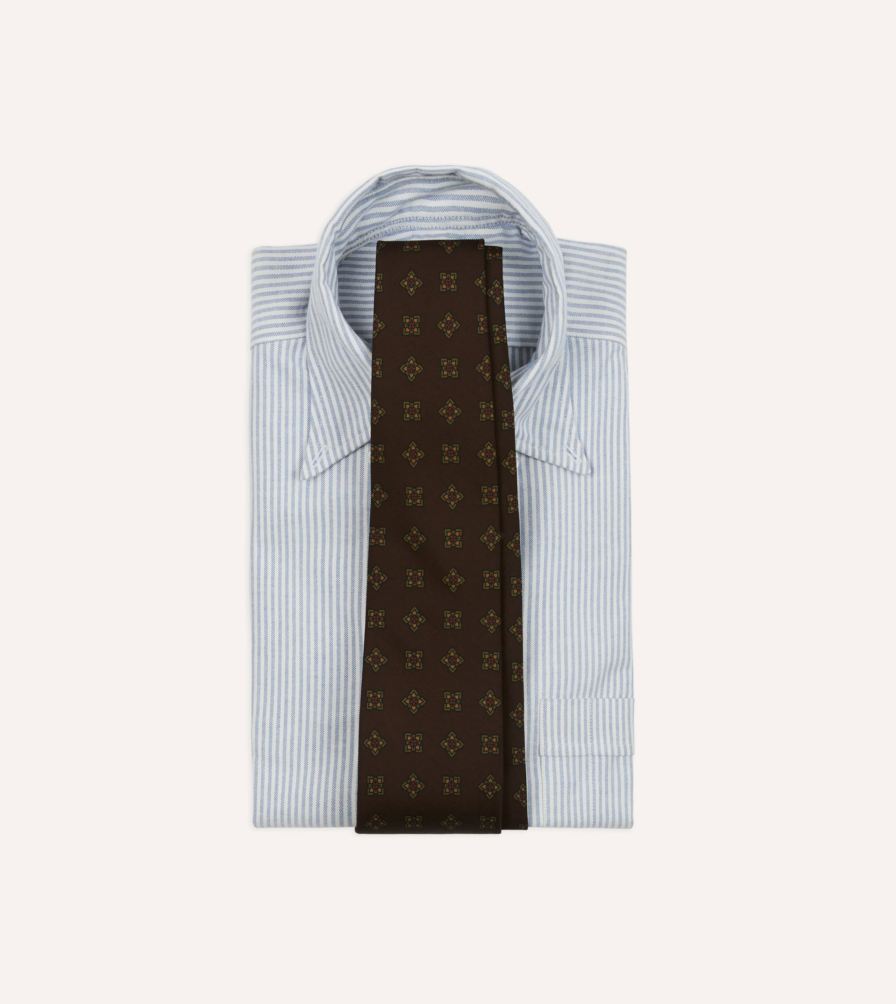 Brown Flower Medallion Print Wool-Silk Self Tipped Tie - Image 2