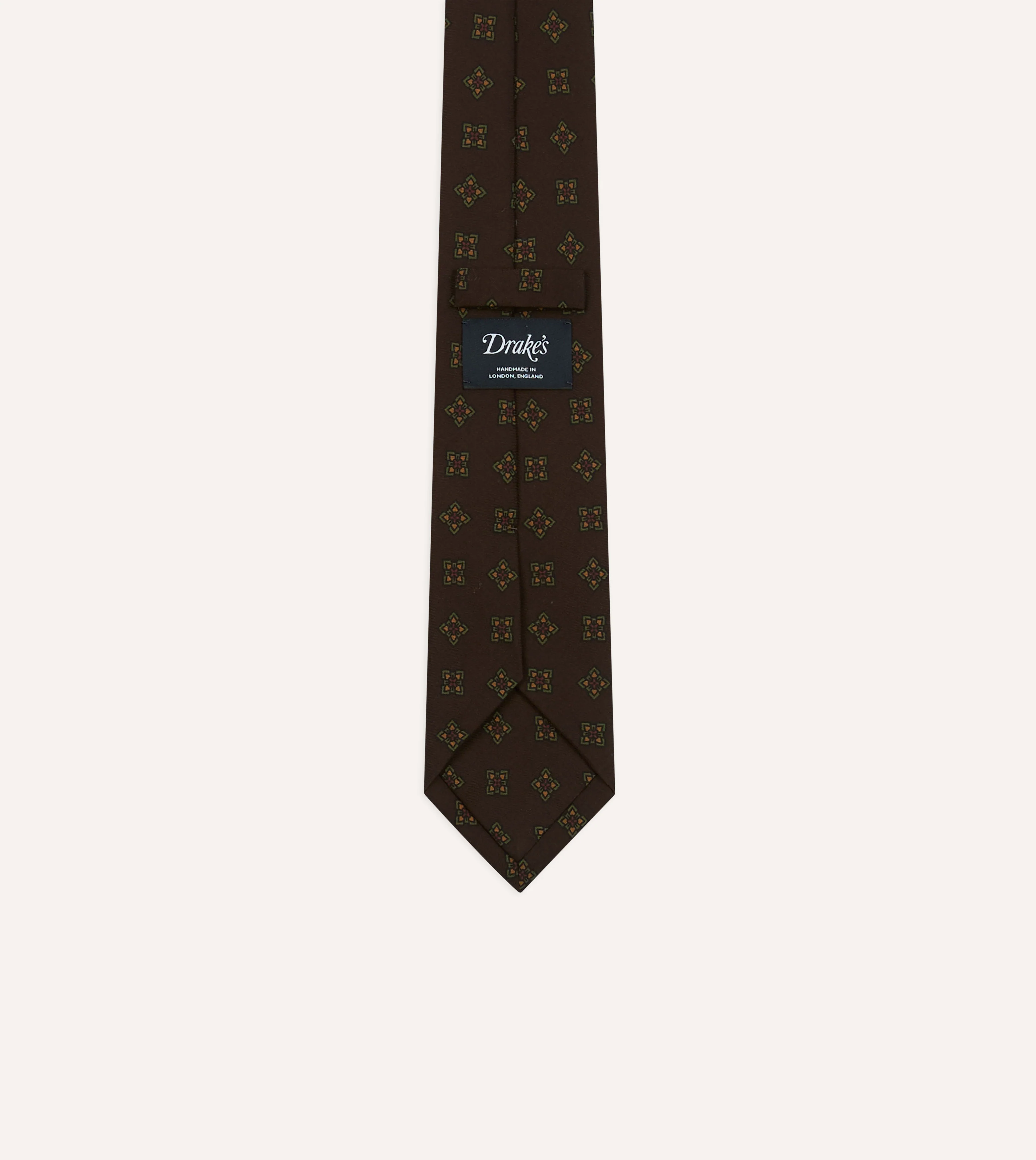 Brown Flower Medallion Print Wool-Silk Self Tipped Tie - Image 4
