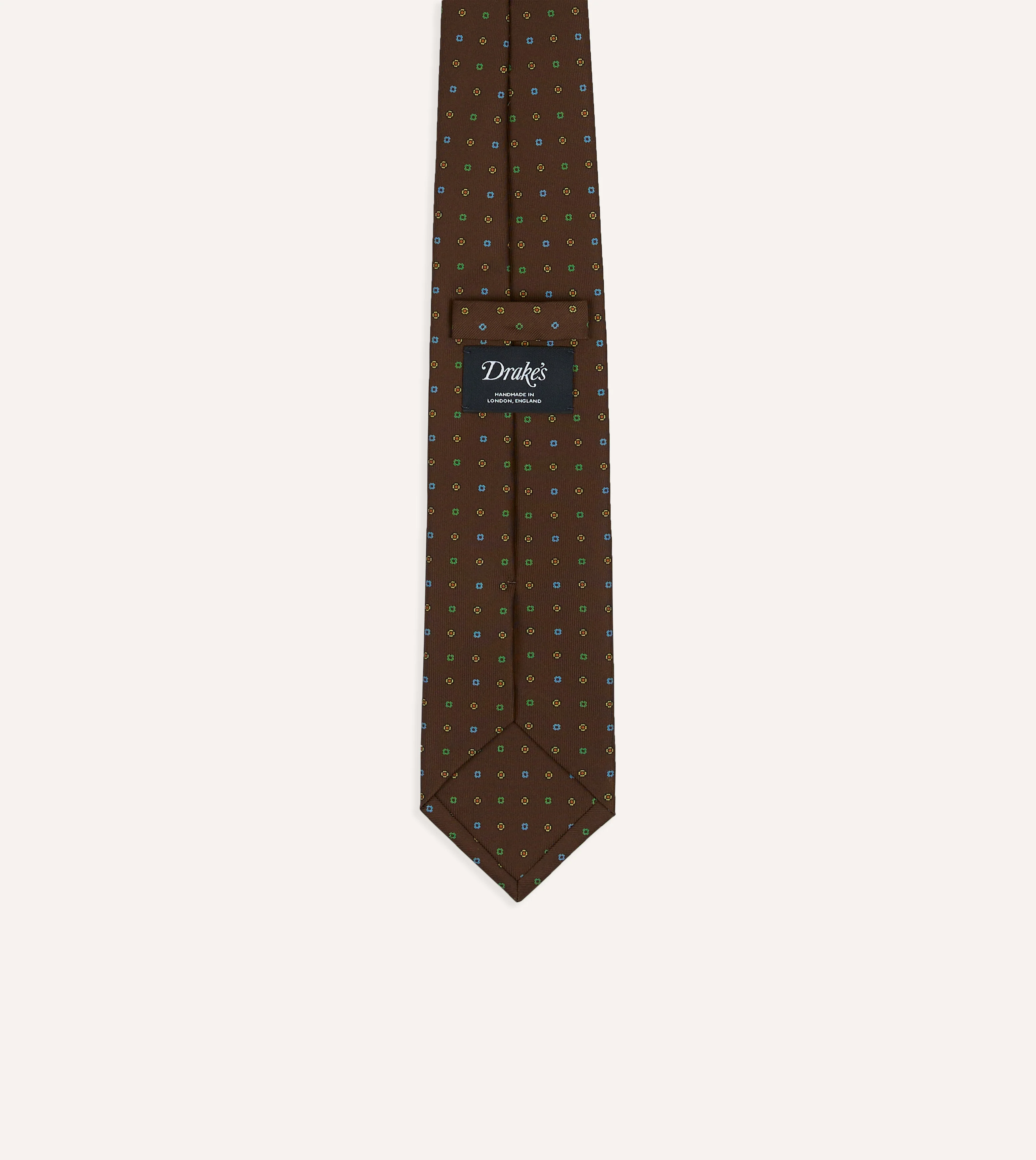 Brown Geometric Flower Print Silk Self-Tipped Tie - Image 4