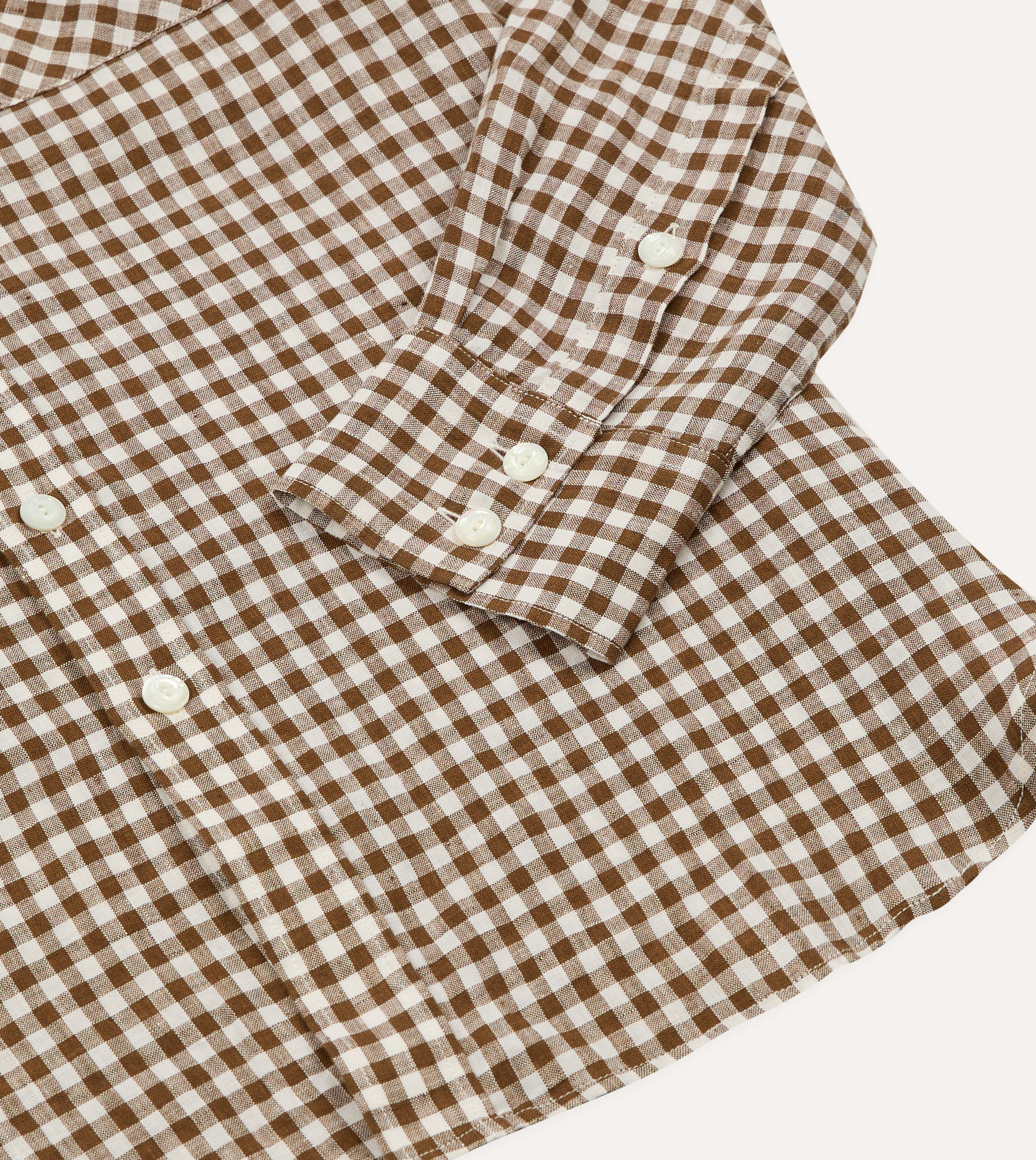 Brown Gingham Check Linen Two-Pocket Western Shirt - Image 7