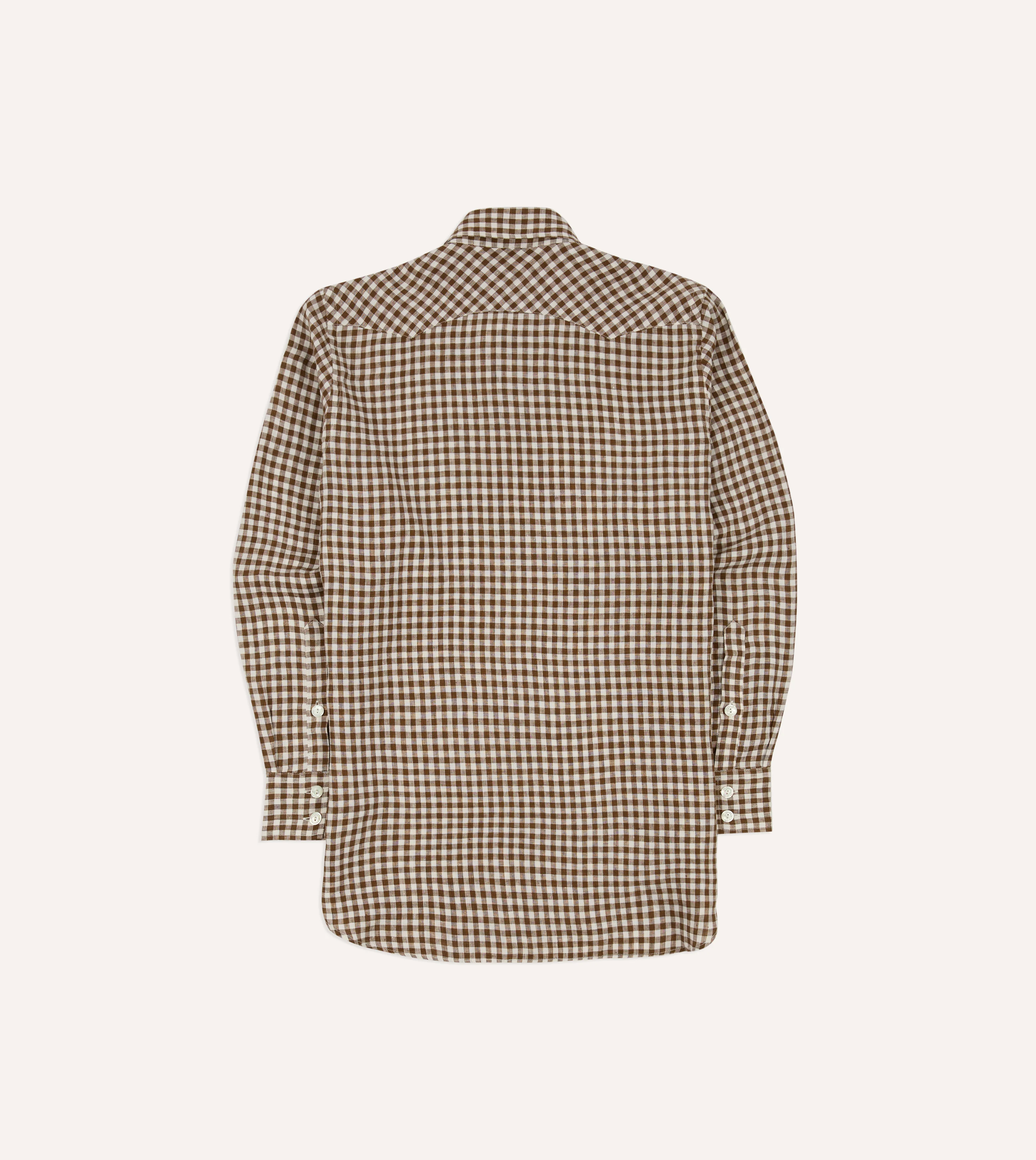 Brown Gingham Check Linen Two-Pocket Western Shirt - Image 8