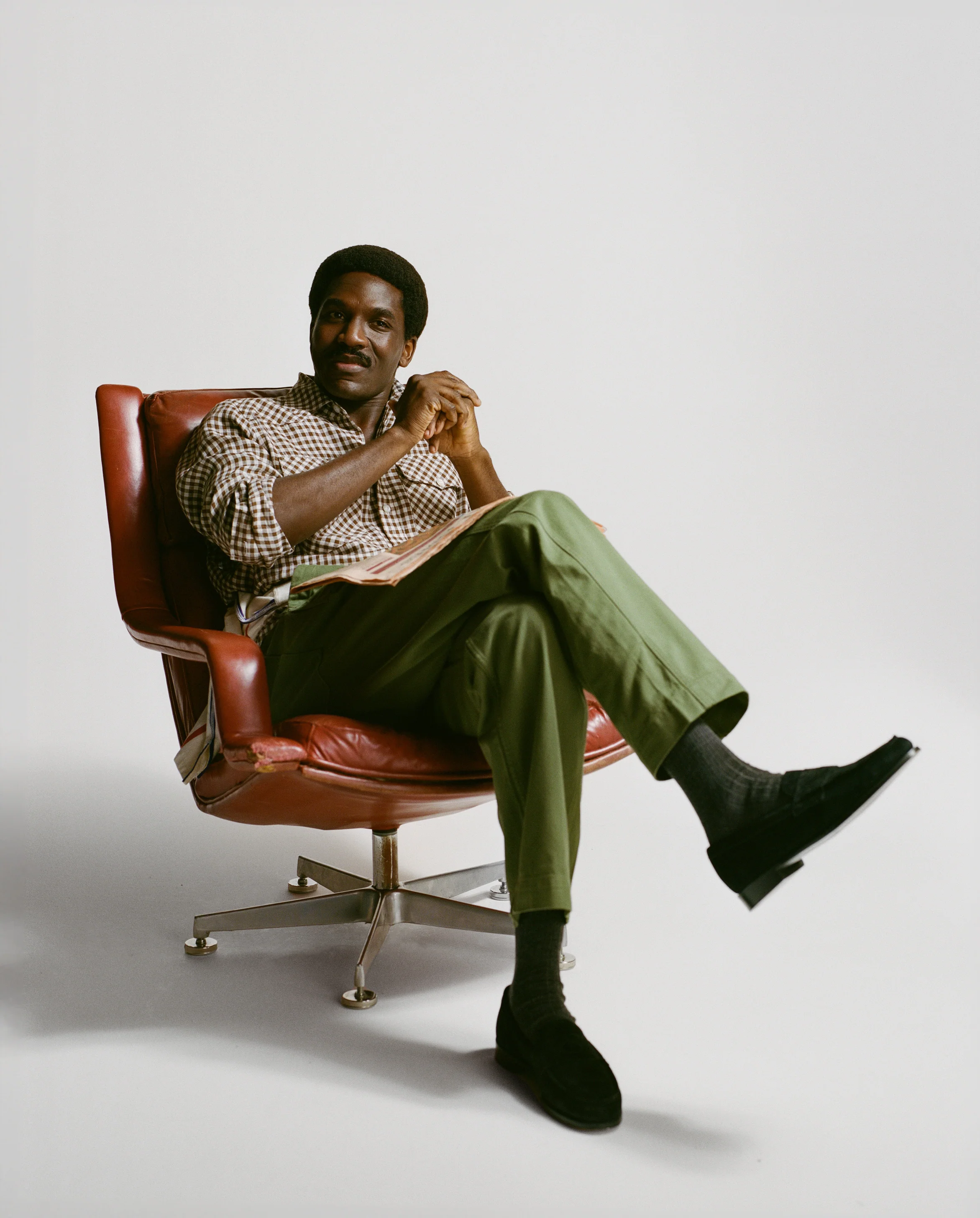 Brown Gingham Check Linen Two-Pocket Western Shirt - Image 9