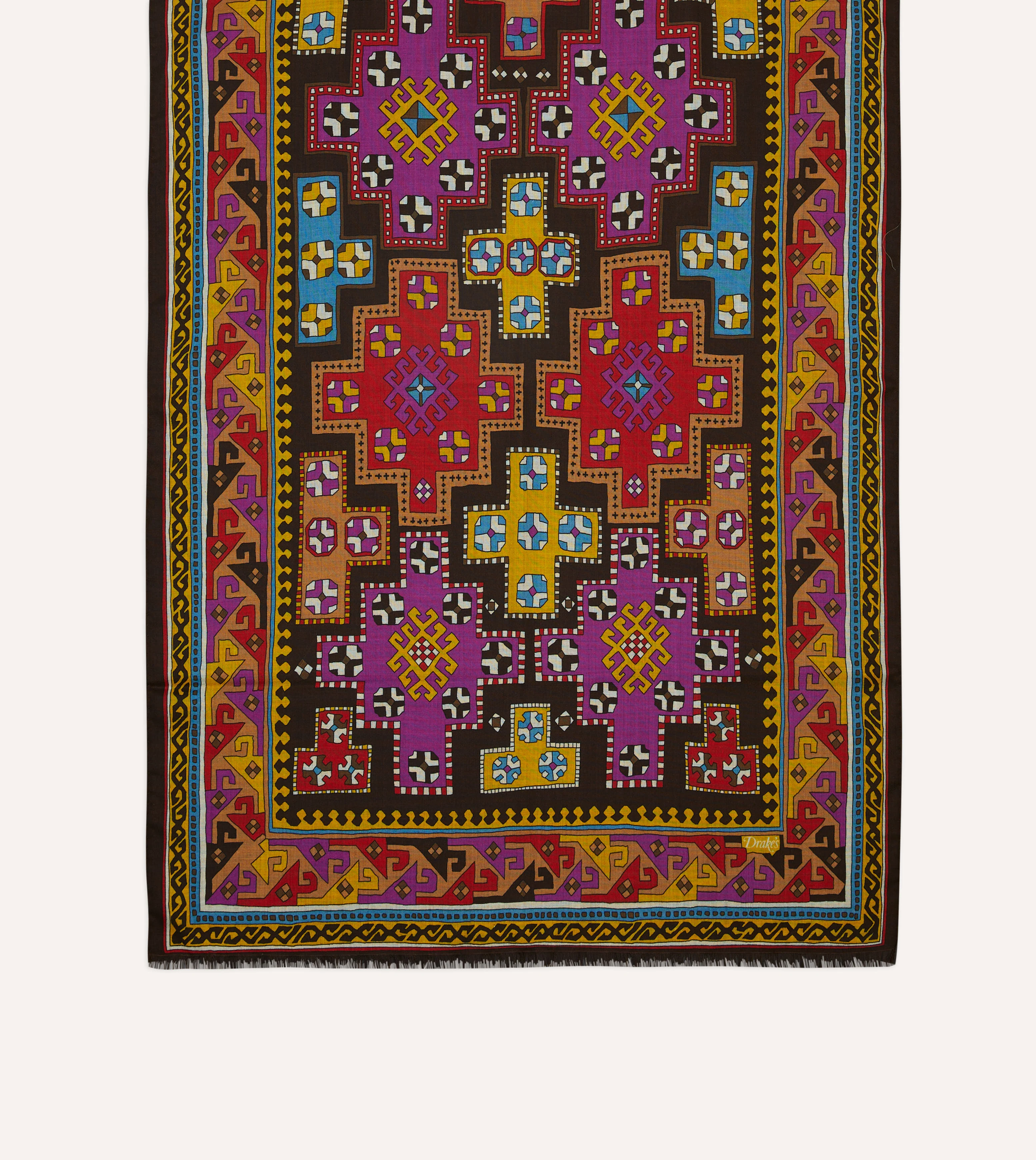 Brown Kilim Print Wool-Silk Scarf - Image 4