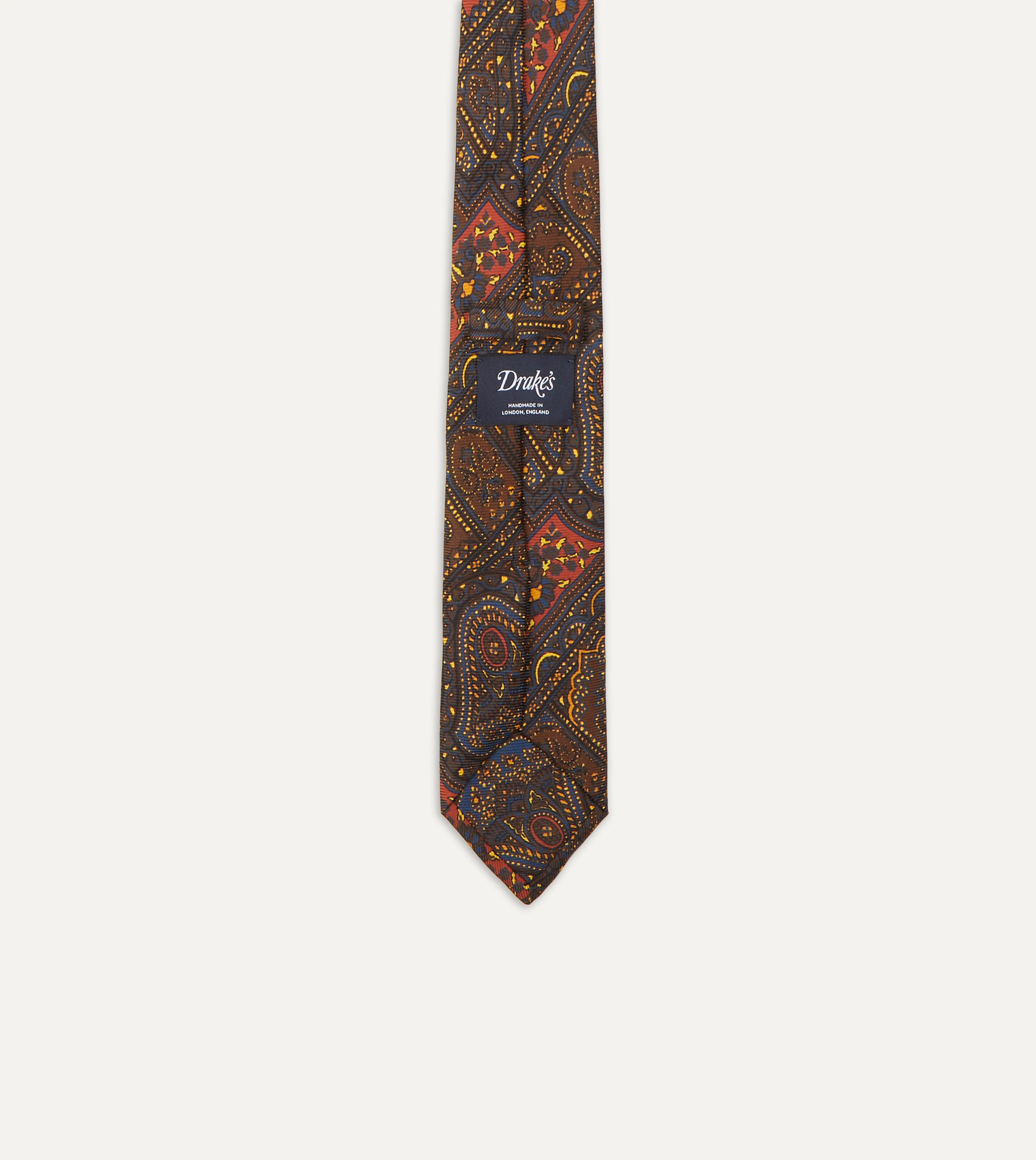Brown, Navy and Red Paisley Print Madder Twill Silk Tie - Image 5