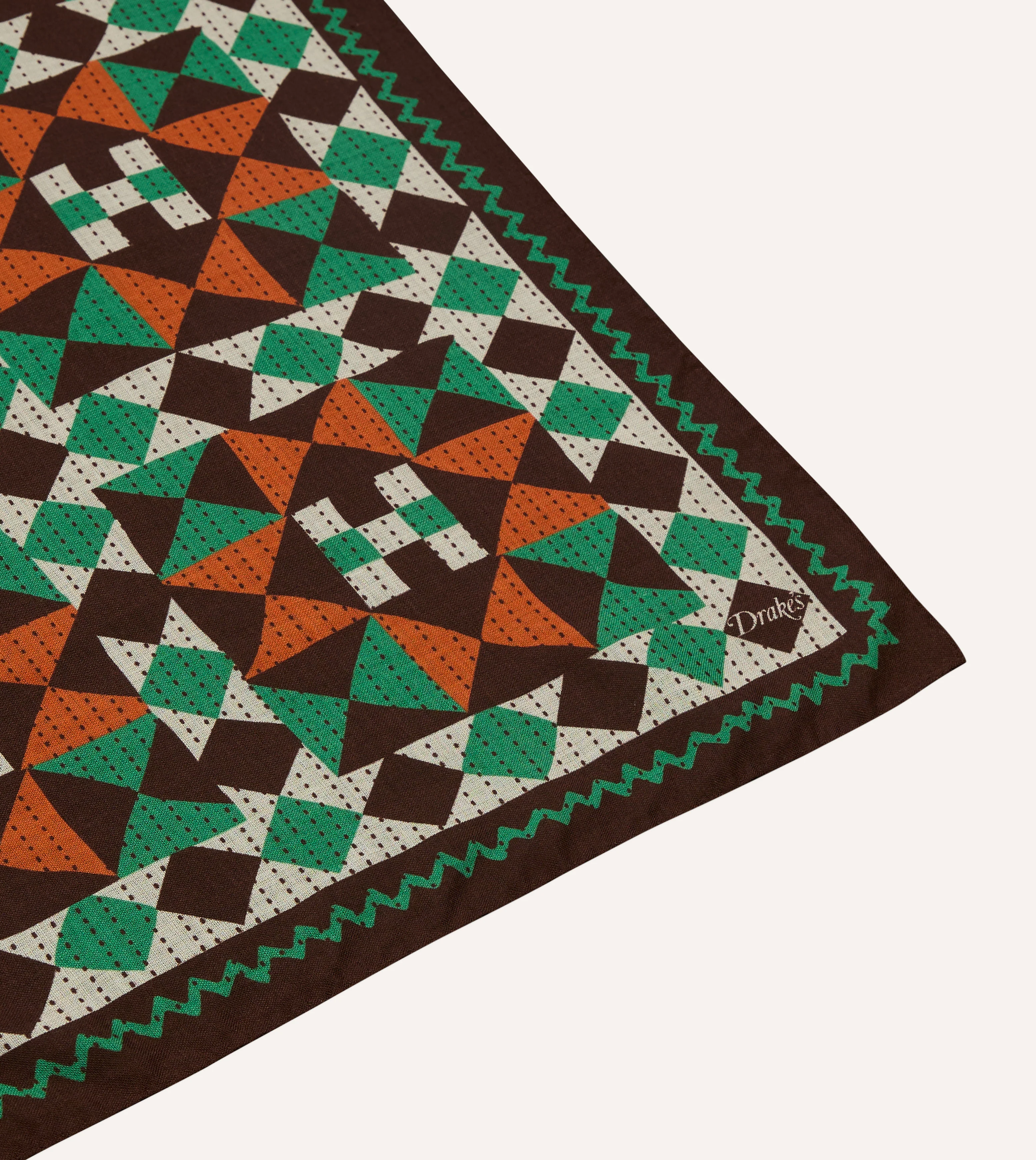 Brown Patchwork Print Wool-Silk Bandana - Image 5
