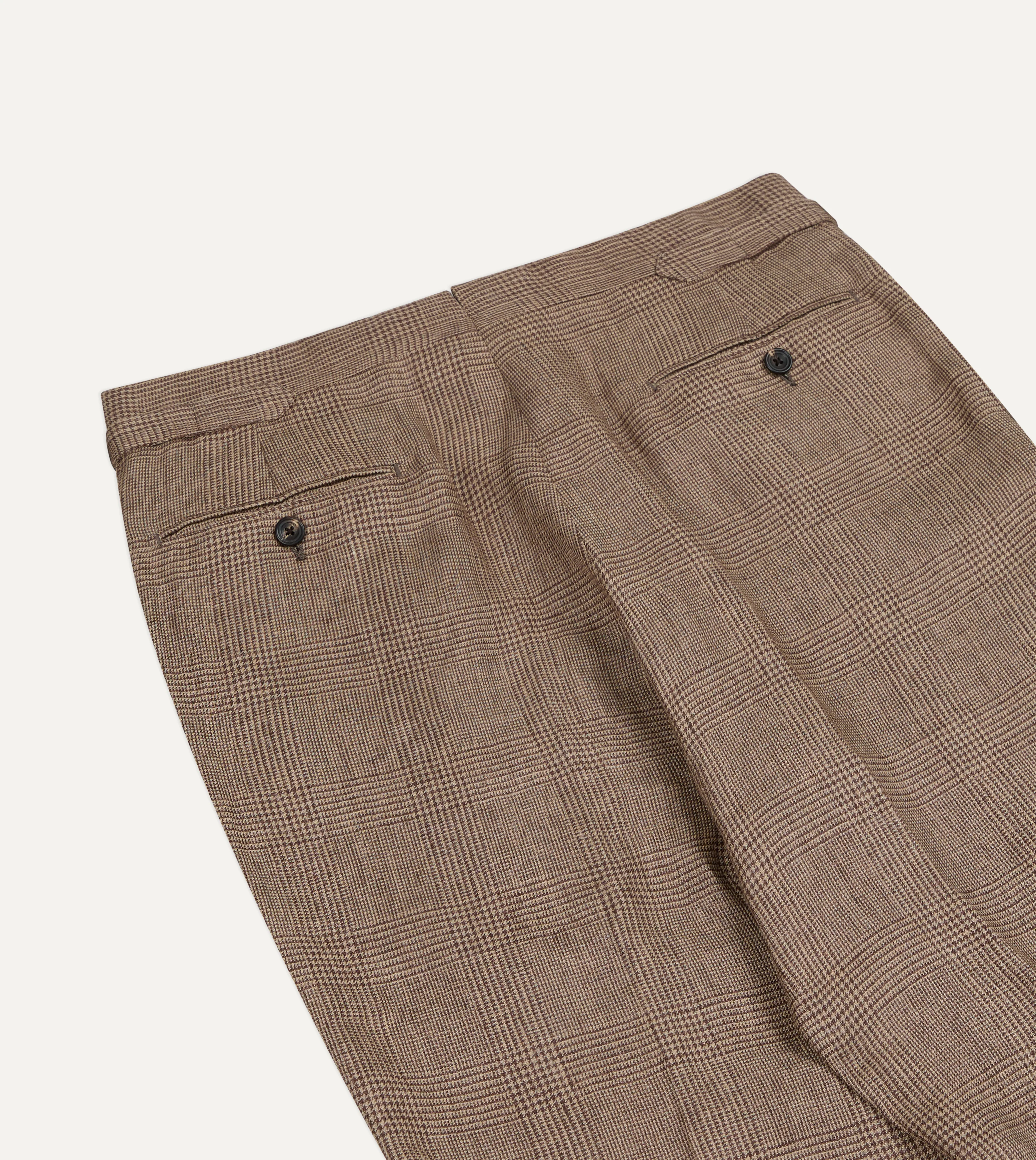 Brown Prince of Wales Check Linen Single Pleat Trouser - Image 5