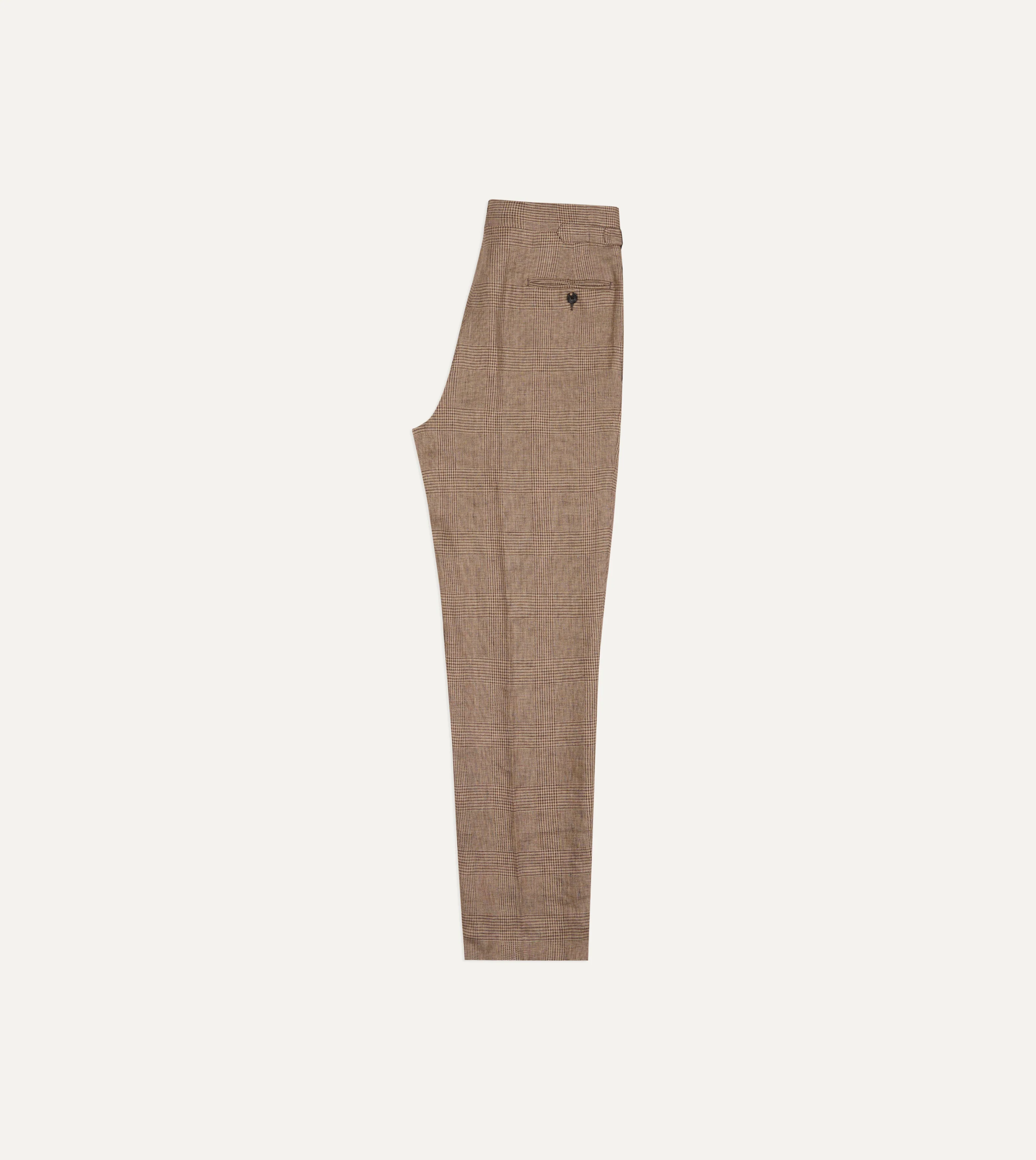 Brown Prince of Wales Check Linen Single Pleat Trouser - Image 6