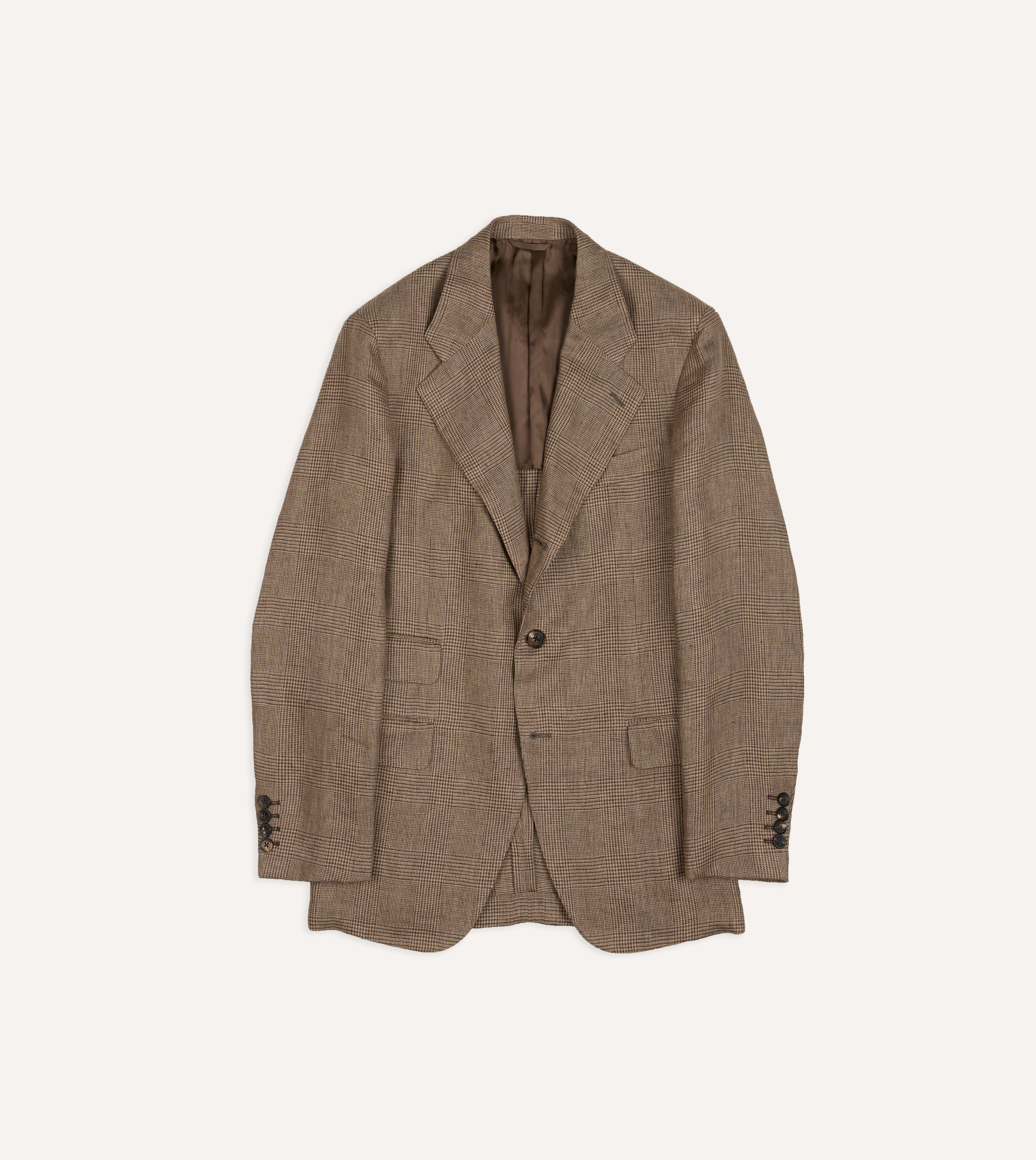 Brown Prince of Wales Check Linen Tailored Jacket - Image 2