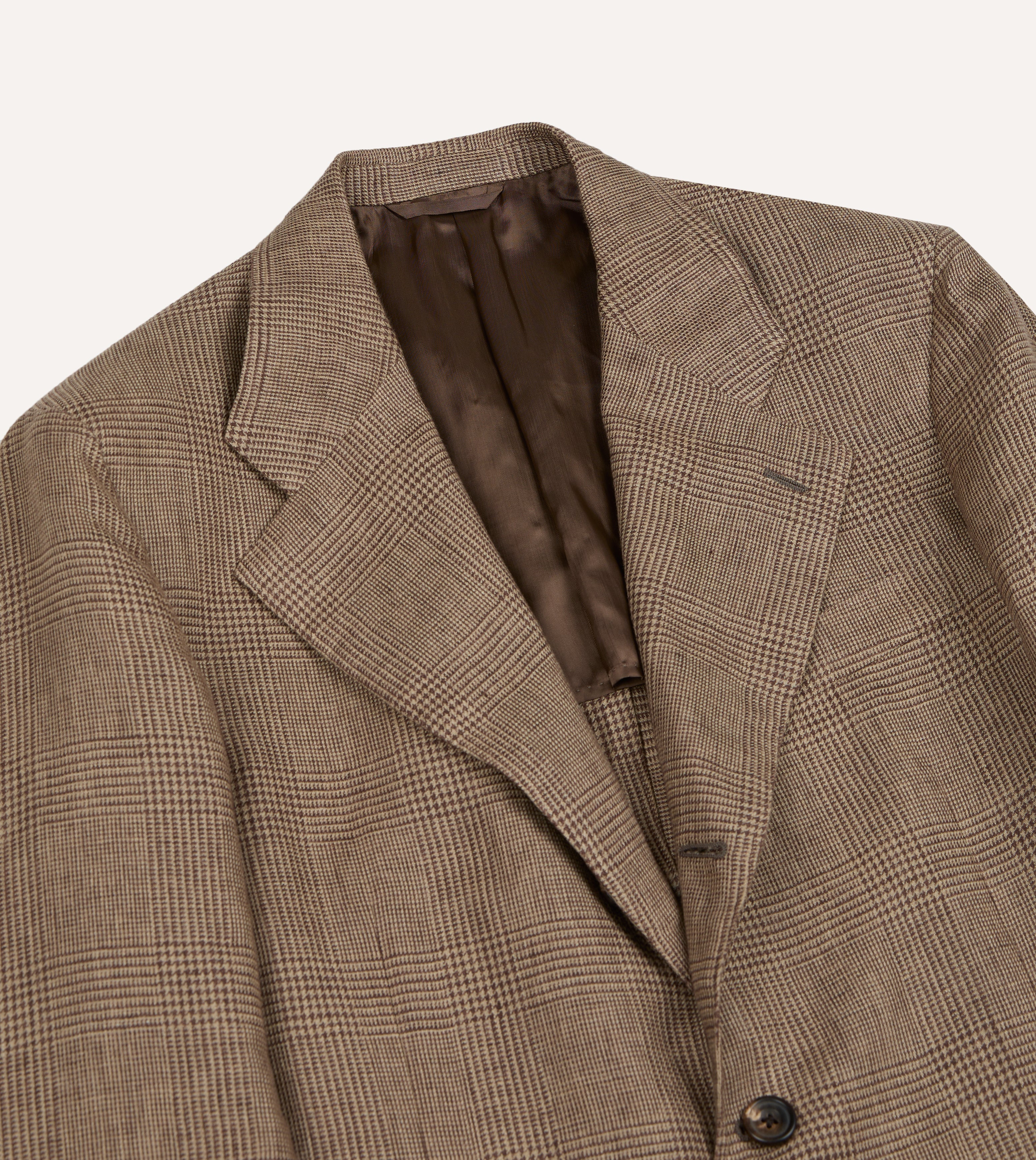 Brown Prince of Wales Check Linen Tailored Jacket - Image 3