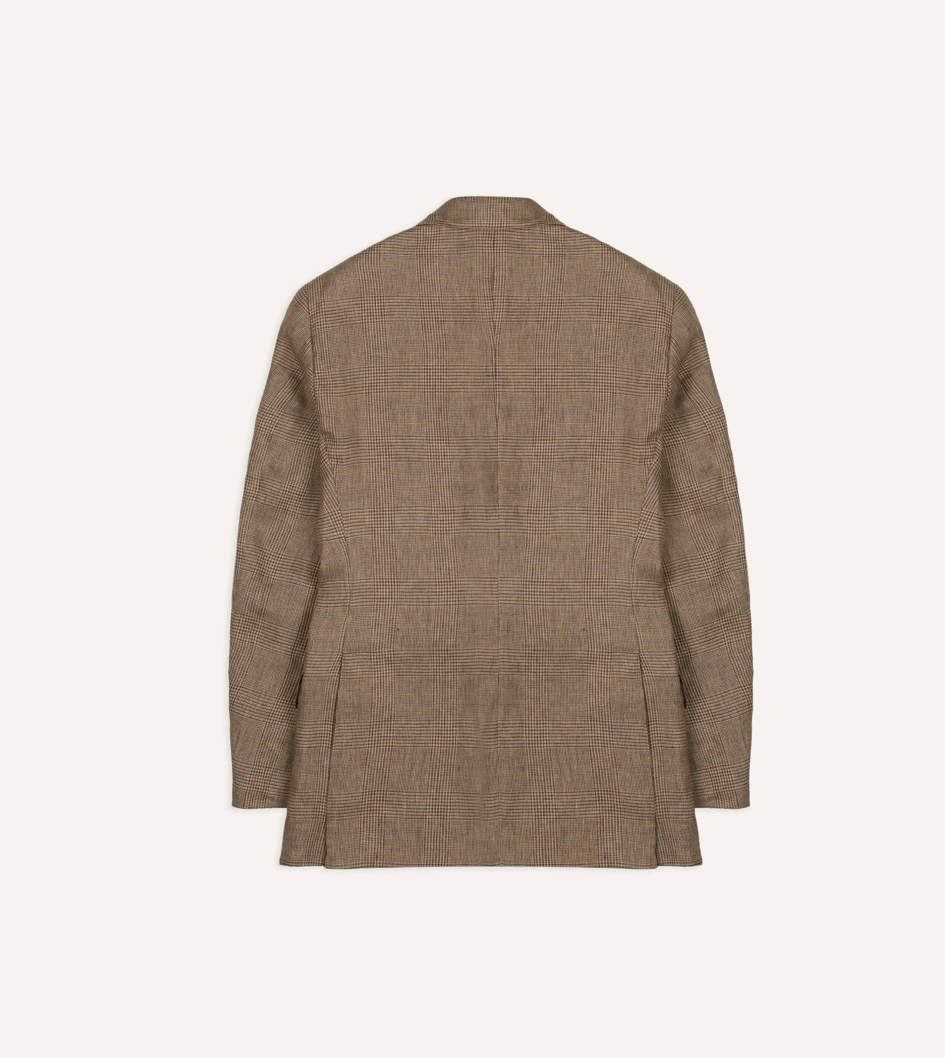 Brown Prince of Wales Check Linen Tailored Jacket - Image 8