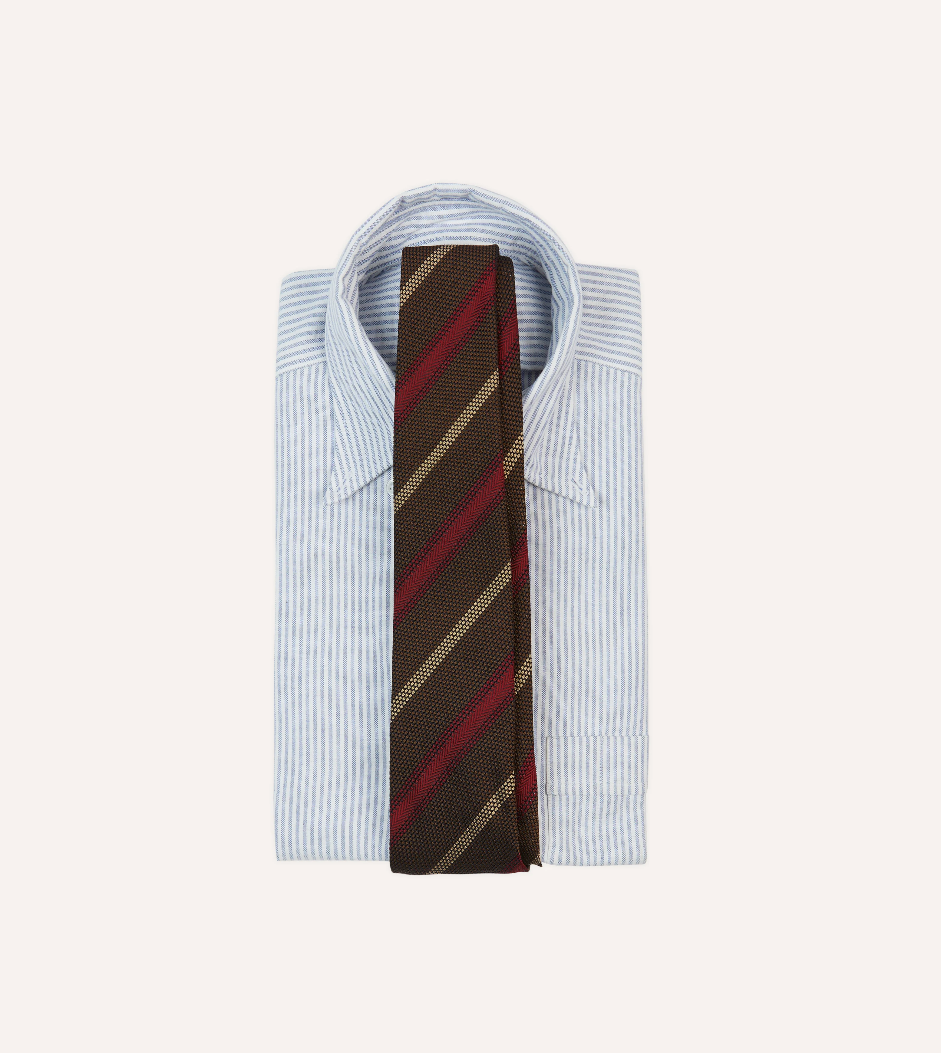 Brown, Red and Ecru Stripe Hand Rolled Silk Grenadine Tie - Image 2