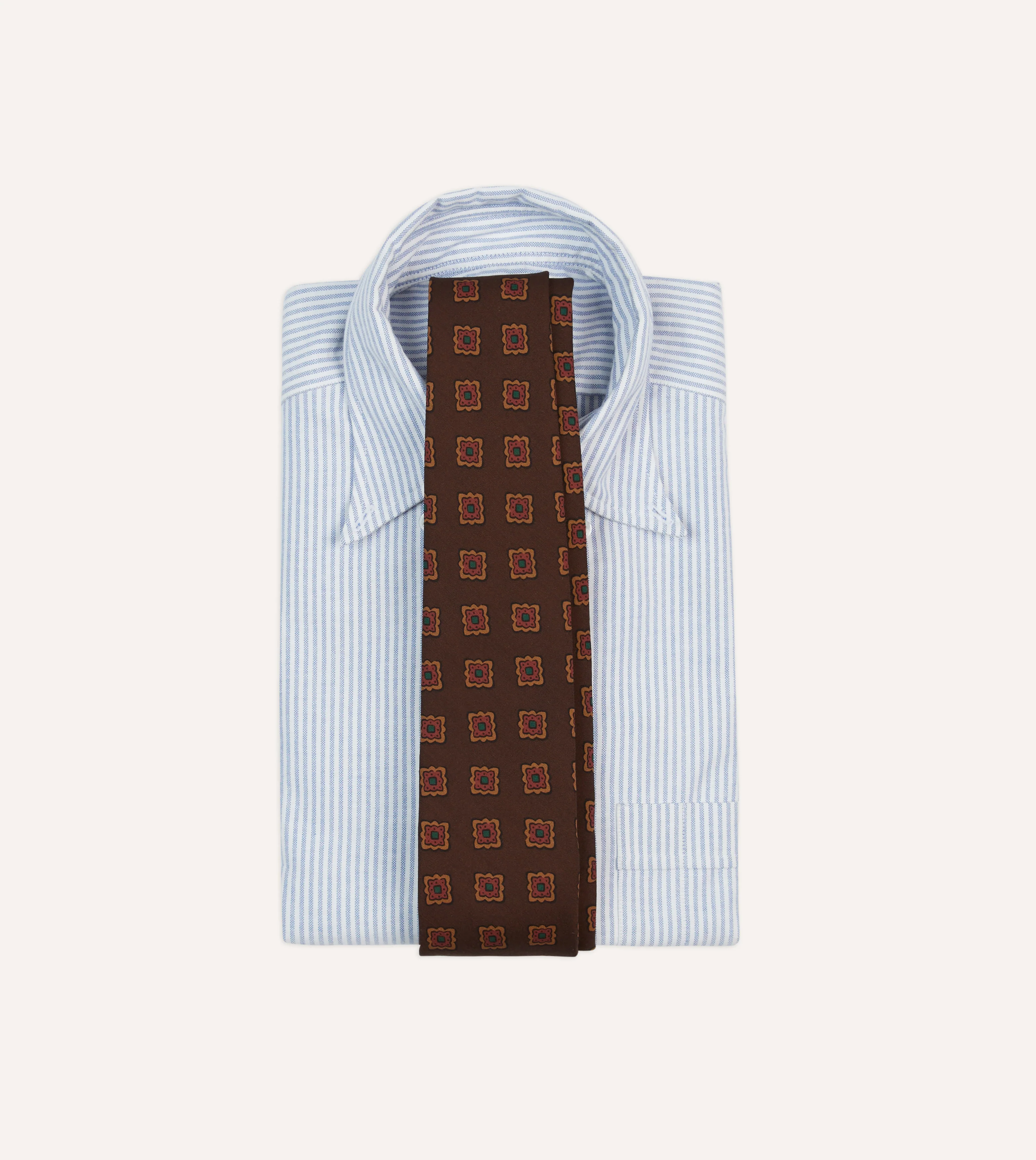 Brown Square Flower Medallion Print Wool-Silk Self Tipped Tie - Image 2