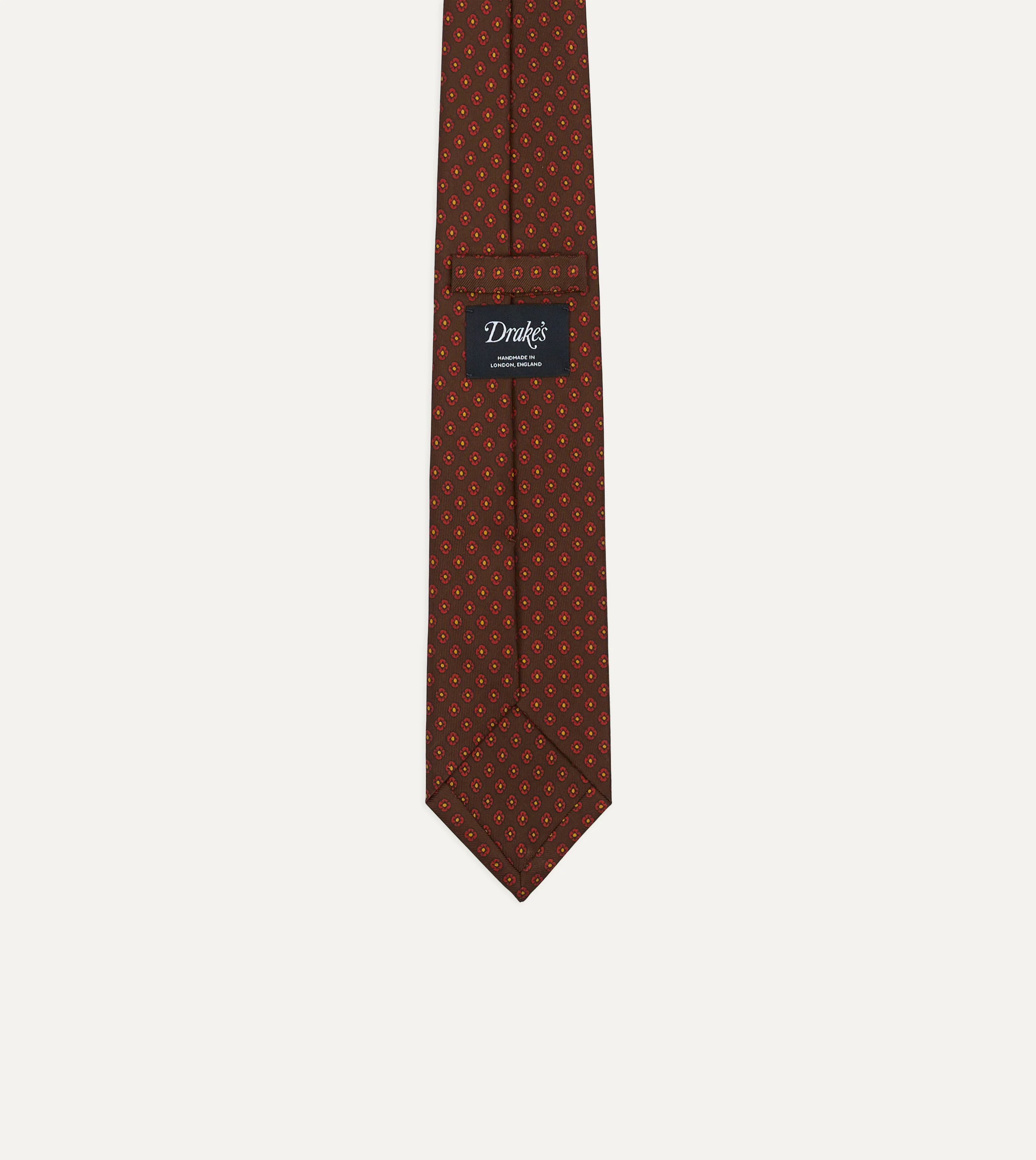 Brown Square Flower Print Silk Self-Tipped Tie - Image 4
