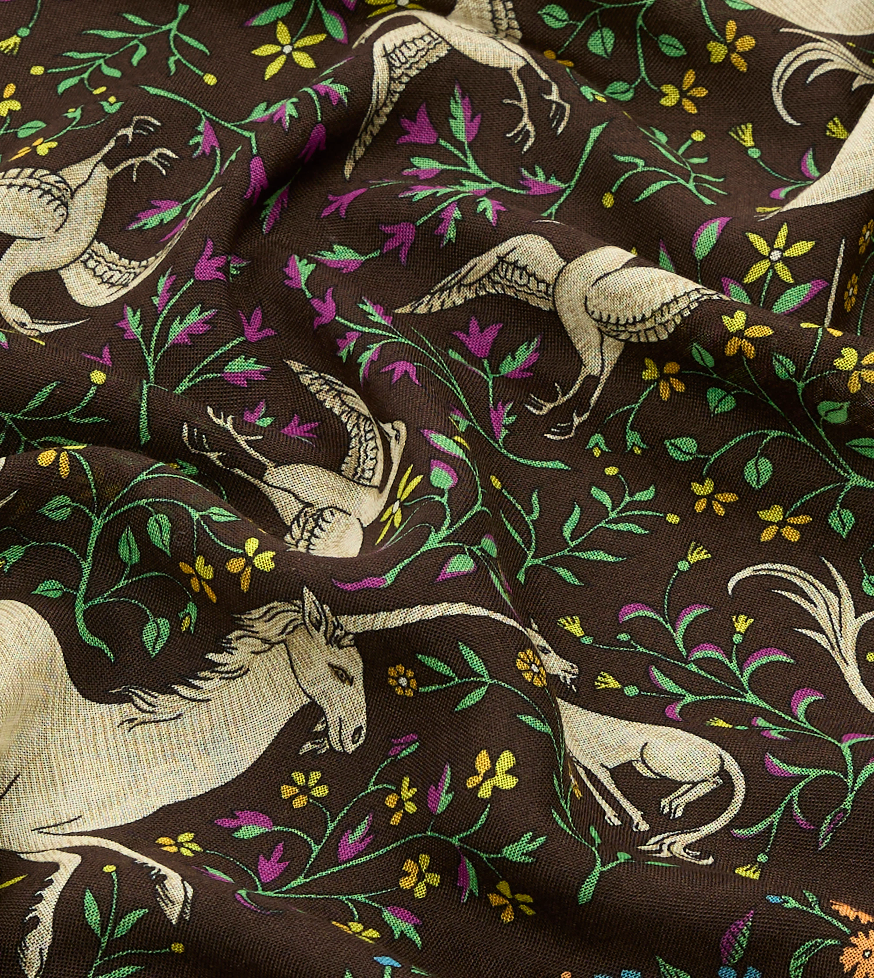 Brown Unicorn Print Wool-Silk Bandana - Image 3