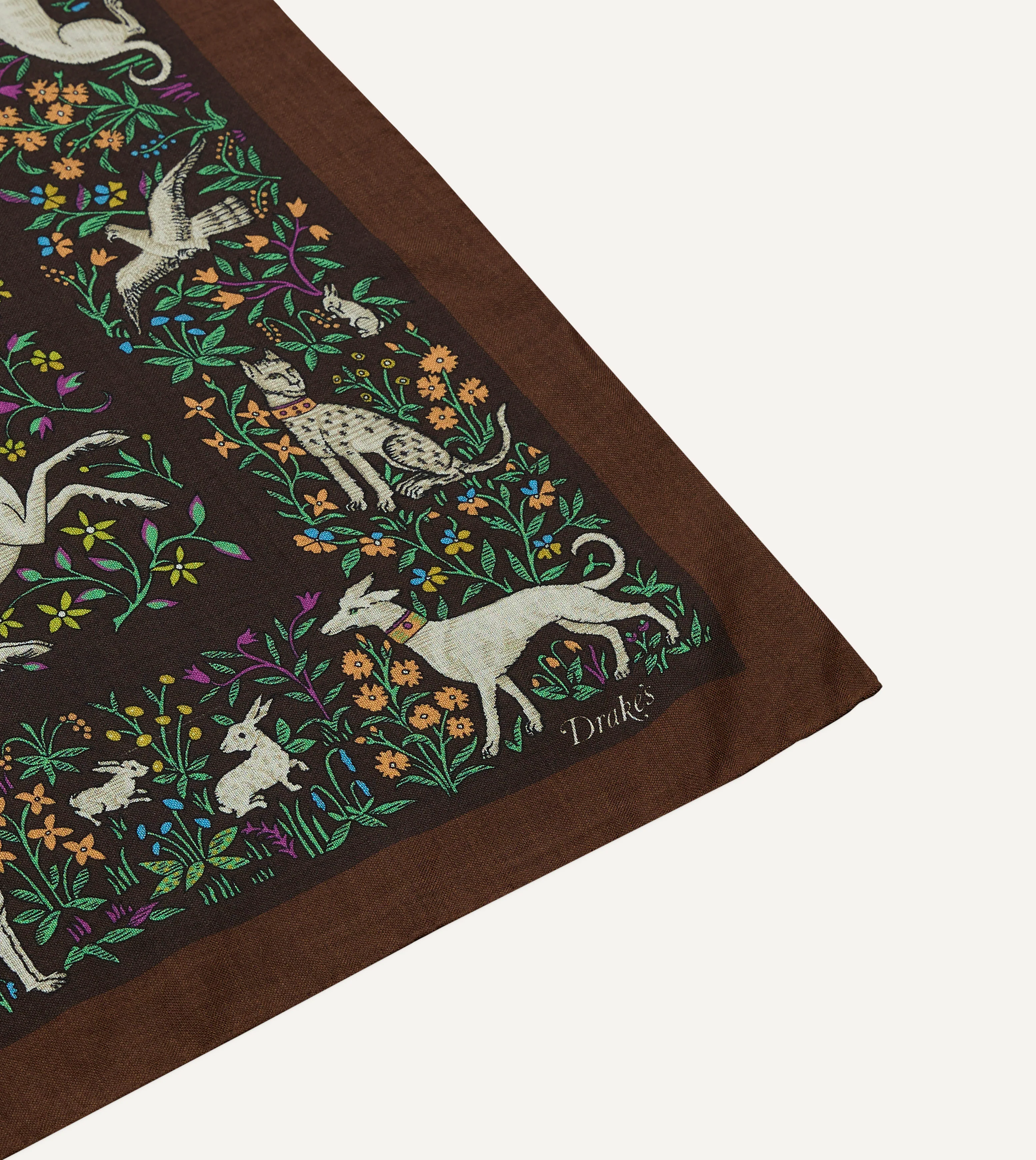 Brown Unicorn Print Wool-Silk Bandana - Image 4
