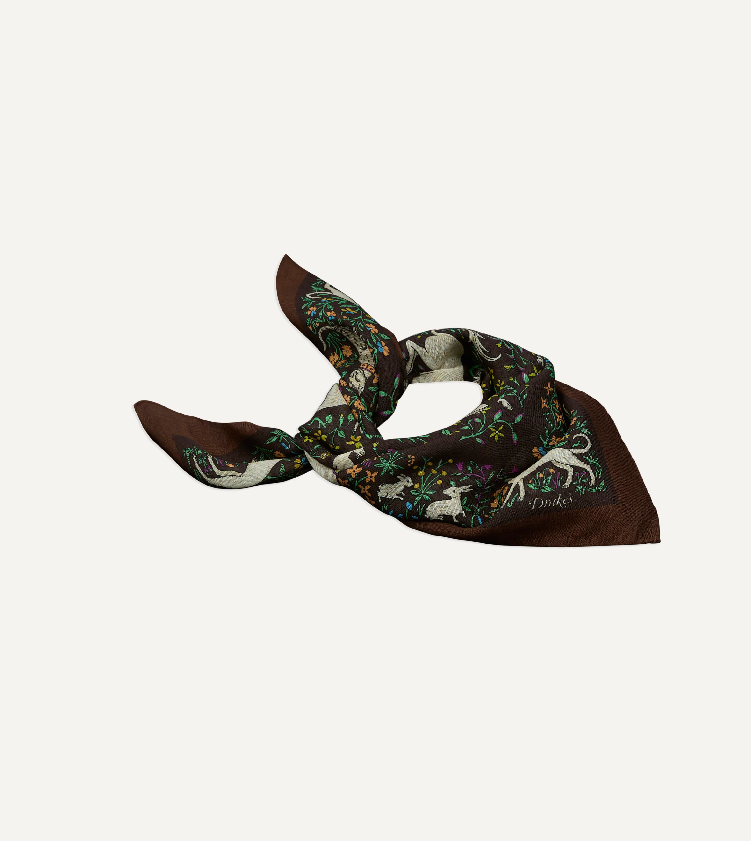 Brown Unicorn Print Wool-Silk Bandana - Image 5