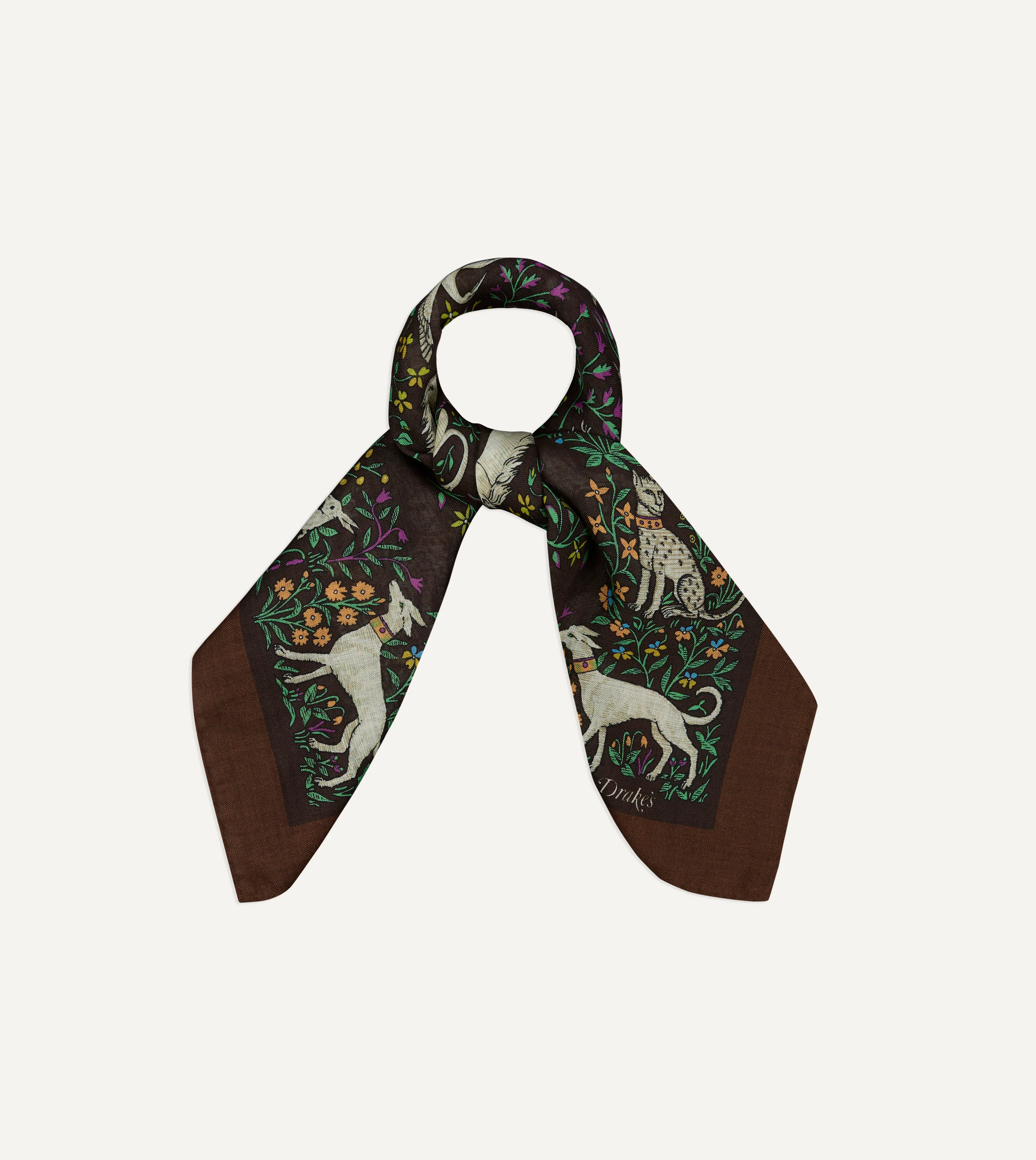Brown Unicorn Print Wool-Silk Bandana - Image 6