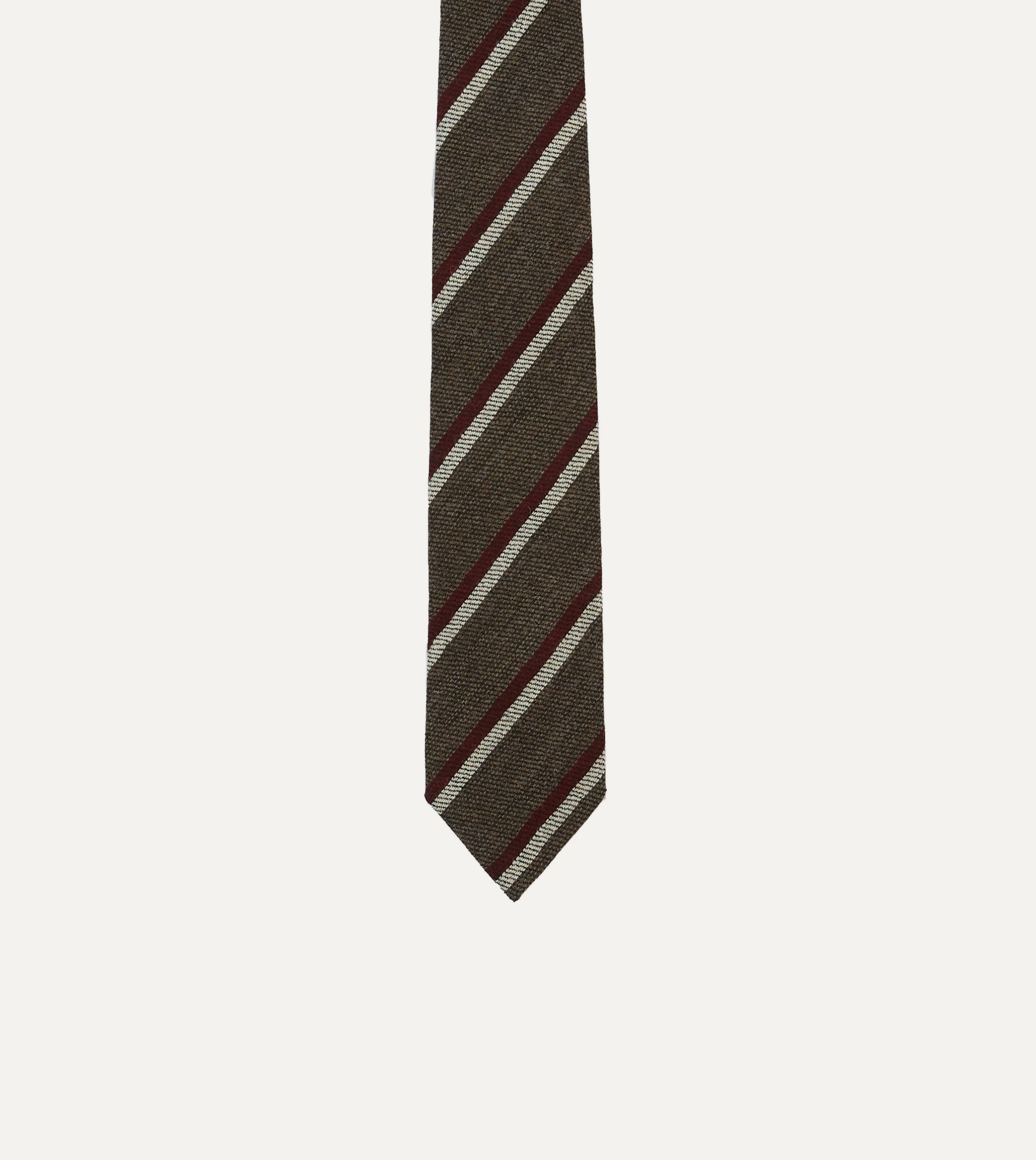 Brown, White and Red Double Stripe Tipped Wool Tie - Image 3